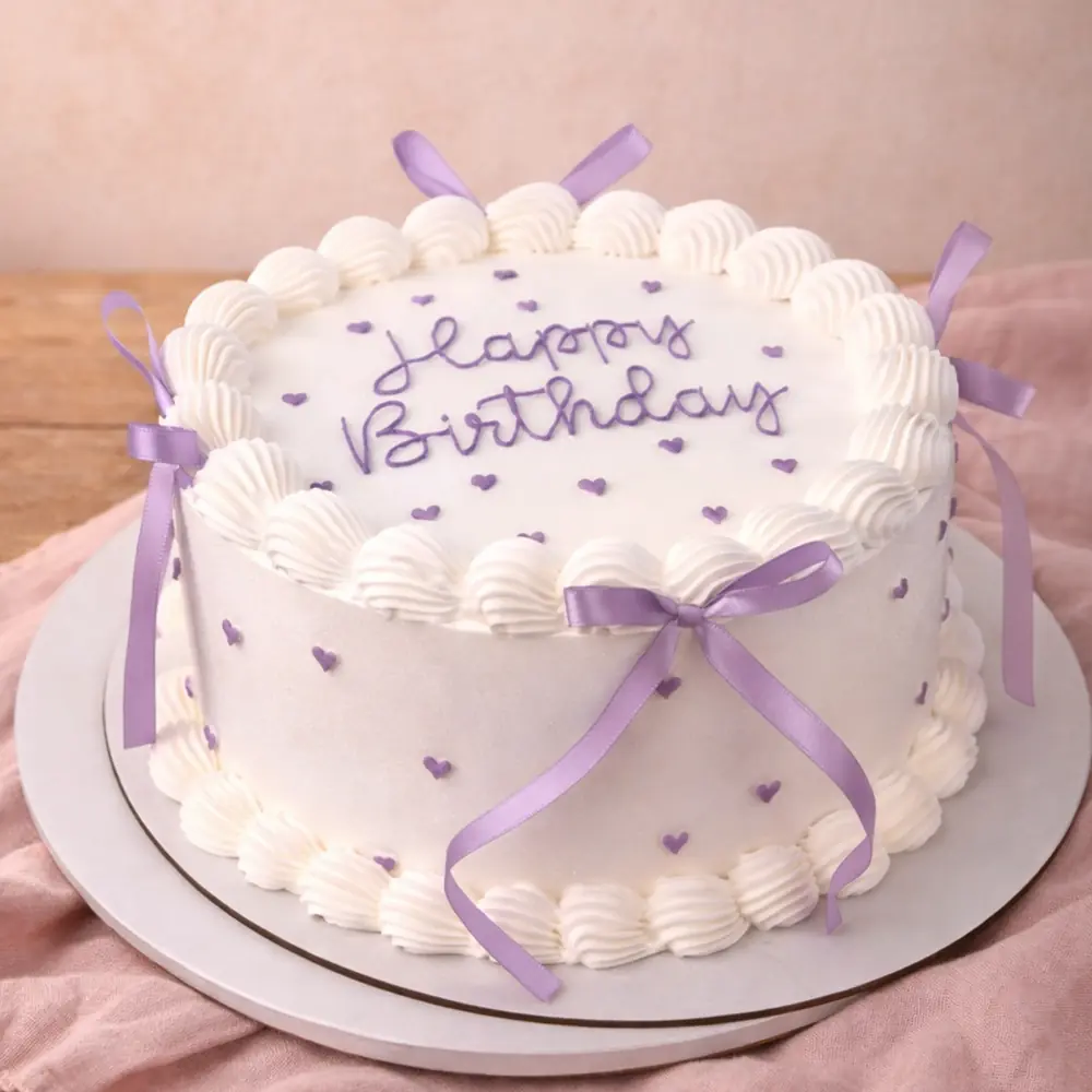 Purple Ribbon Vintage Cake - TF Cakes Online Delivery Freshly baked handcrafted Purple Ribbon Vintage Cake – Cake design by TF Cakes