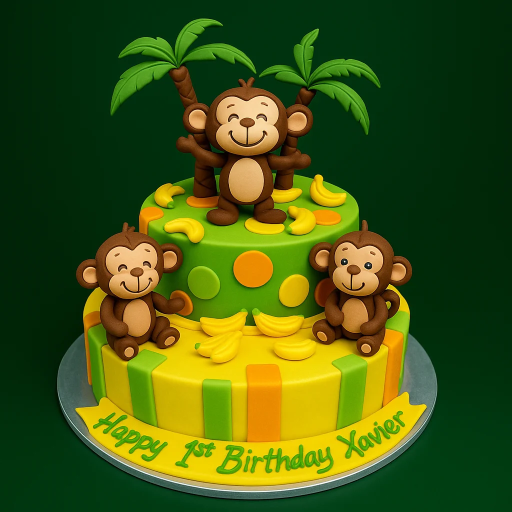 Monkey Banana Theme Cake - TF Cakes Online Delivery Freshly baked handcrafted Monkey Banana Theme Cake – Cake design by TF Cakes