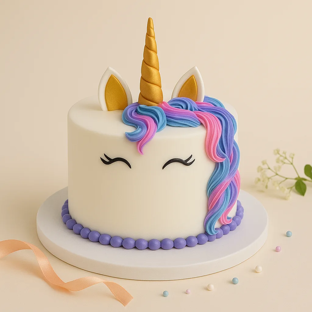 Rainbow Ruffle Unicorn Face Cake - TF Cakes Online Delivery Freshly baked handcrafted Rainbow Ruffle Unicorn Face Cake – Cake design by TF Cakes