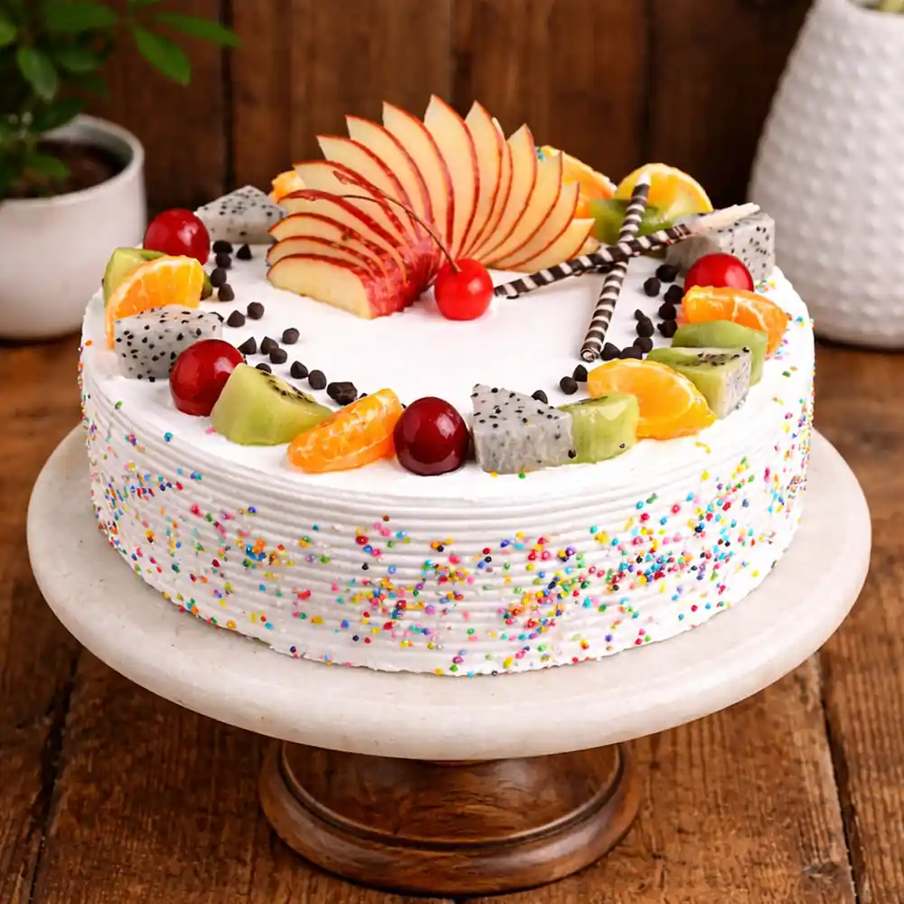 Rainbow Fresh Fruit Cream Cake - TF Cakes Online Delivery Freshly baked handcrafted Rainbow Fresh Fruit Cream Cake – Cake design by TF Cakes