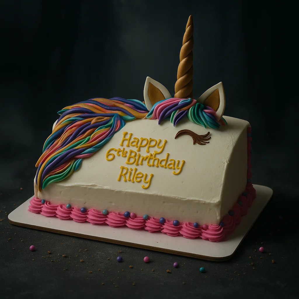Rectangular Unicorn Head Half Cake - TF Cakes Online Delivery Freshly baked handcrafted Rectangular Unicorn Head Half Cake – Cake design by TF Cakes