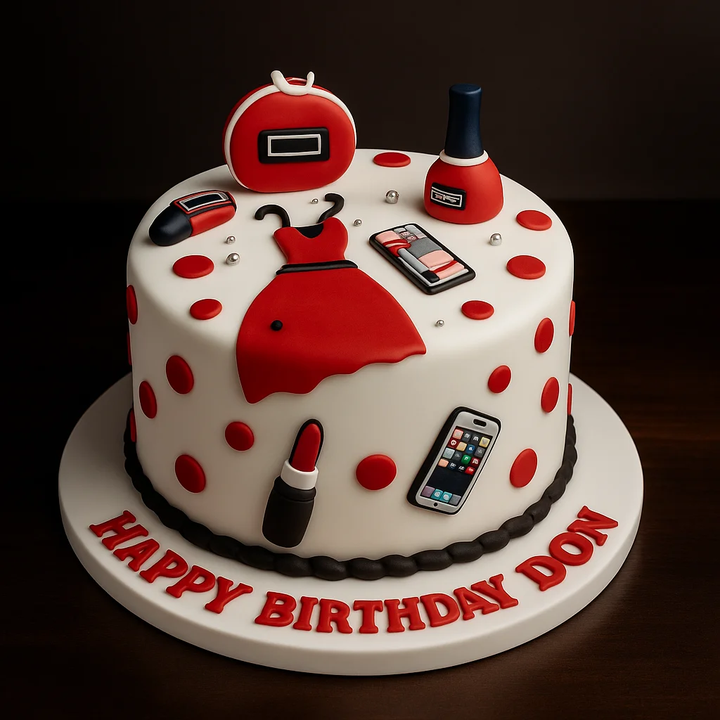 Red Fashion Makeup Cake - TF Cakes Online Delivery Freshly baked handcrafted Red Fashion Makeup Cake – Cake design by TF Cakes