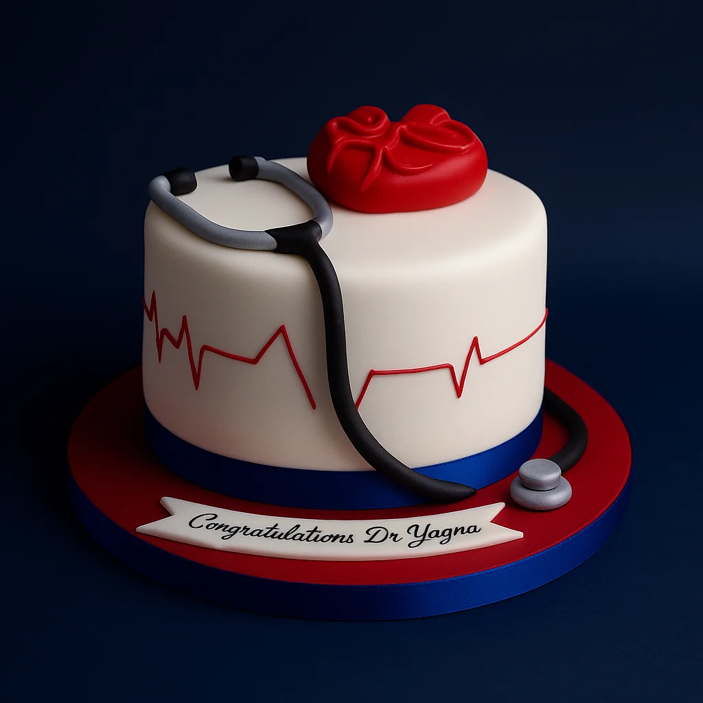 Red Heartbeat Congratulations Doctor Cake - TF Cakes Online Delivery Freshly baked handcrafted Red Heartbeat Congratulations Doctor Cake – Cake design by TF Cakes