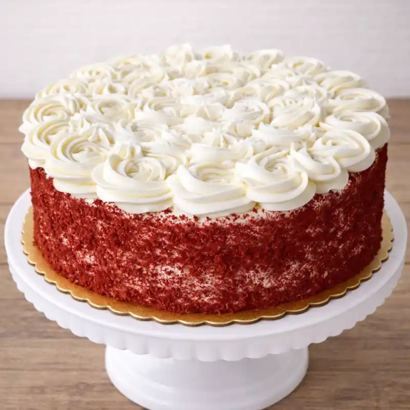 Red Velvet Rosette Cream Cake - TF Cakes Online Delivery Freshly baked handcrafted Red Velvet Rosette Cream Cake – Cake design by TF Cakes