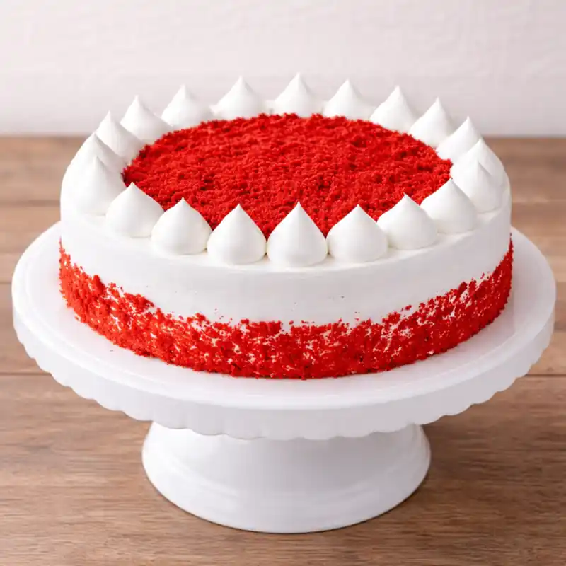 Red Velvet Round Cream Border Cake - TF Cakes Online Delivery Freshly baked handcrafted Red Velvet Round Cream Border Cake – Cake design by TF Cakes