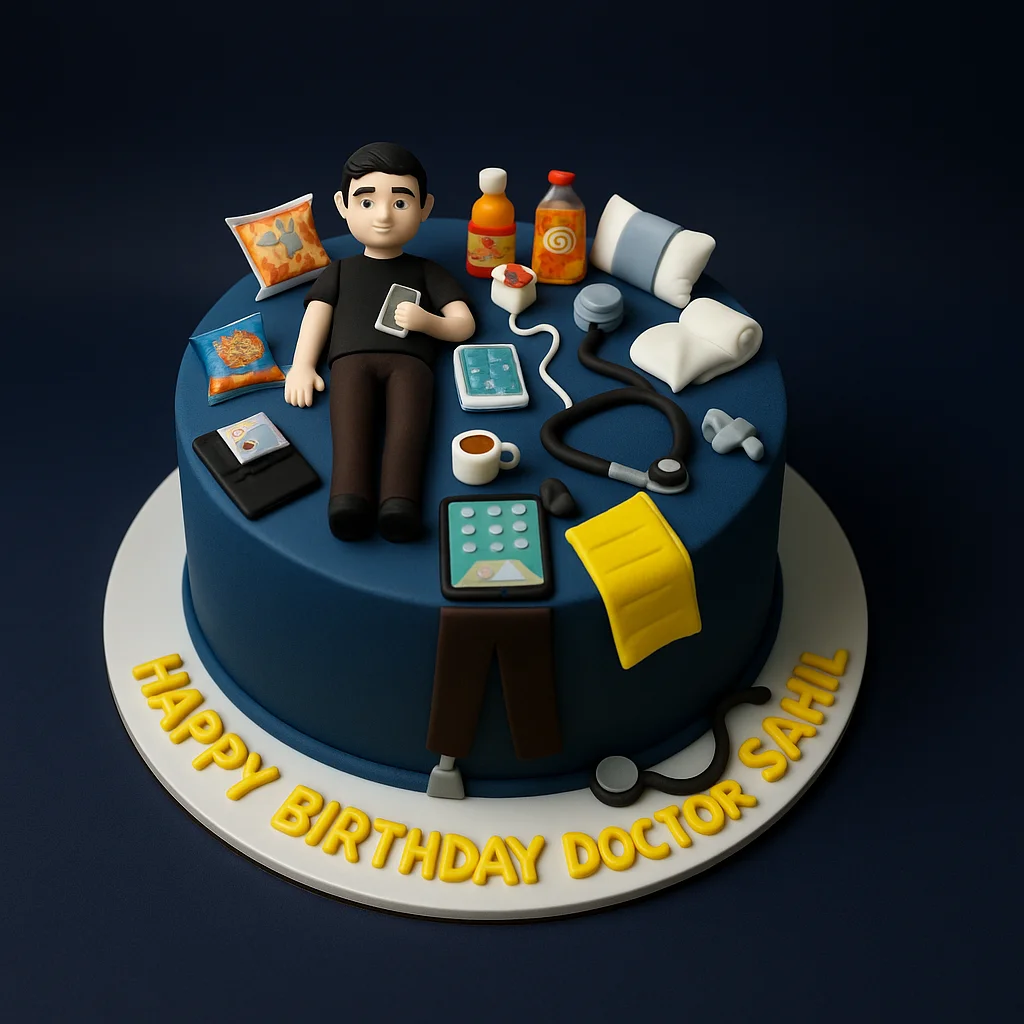Relaxing Doctor Theme Figurine Cake - TF Cakes Online Delivery Freshly baked handcrafted Relaxing Doctor Theme Figurine Cake – Cake design by TF Cakes