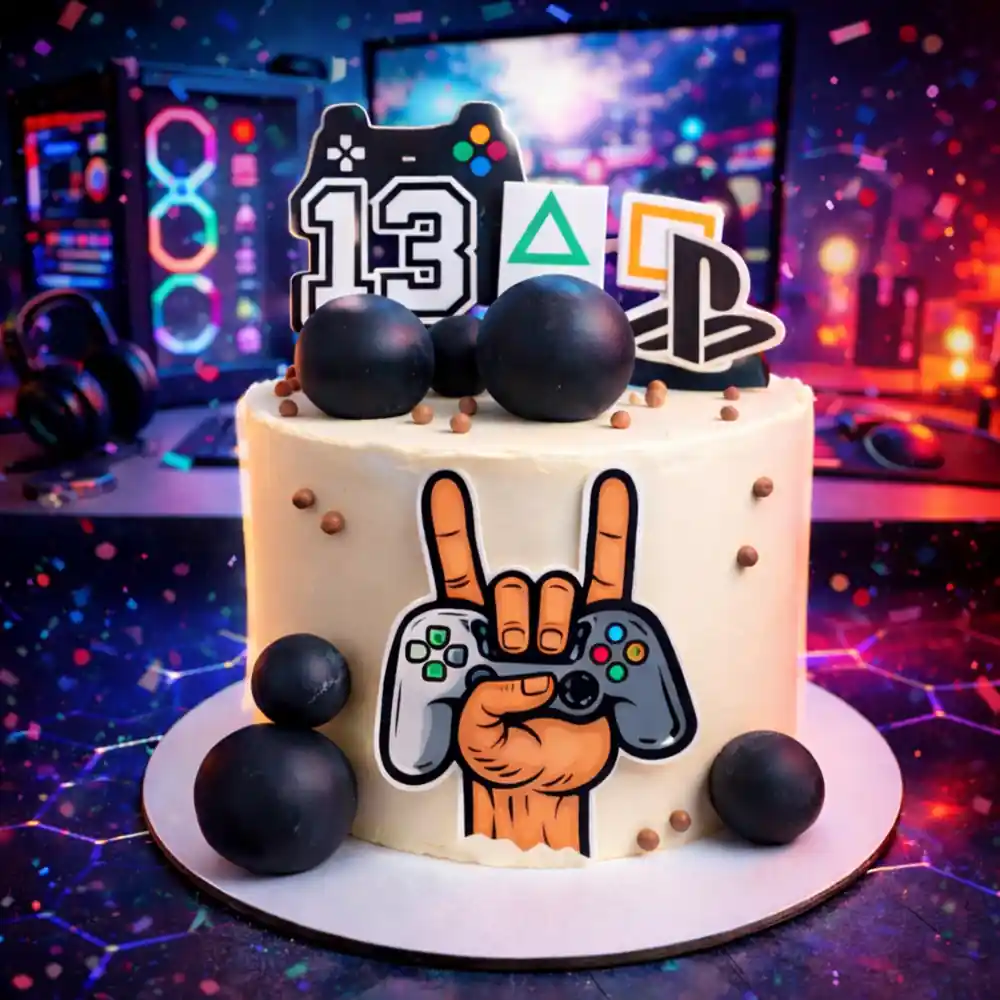 Rock Hand Gaming Theme Cake - TF Cakes Online Delivery Freshly baked handcrafted Rock Hand Gaming Theme Cake – Cake design by TF Cakes