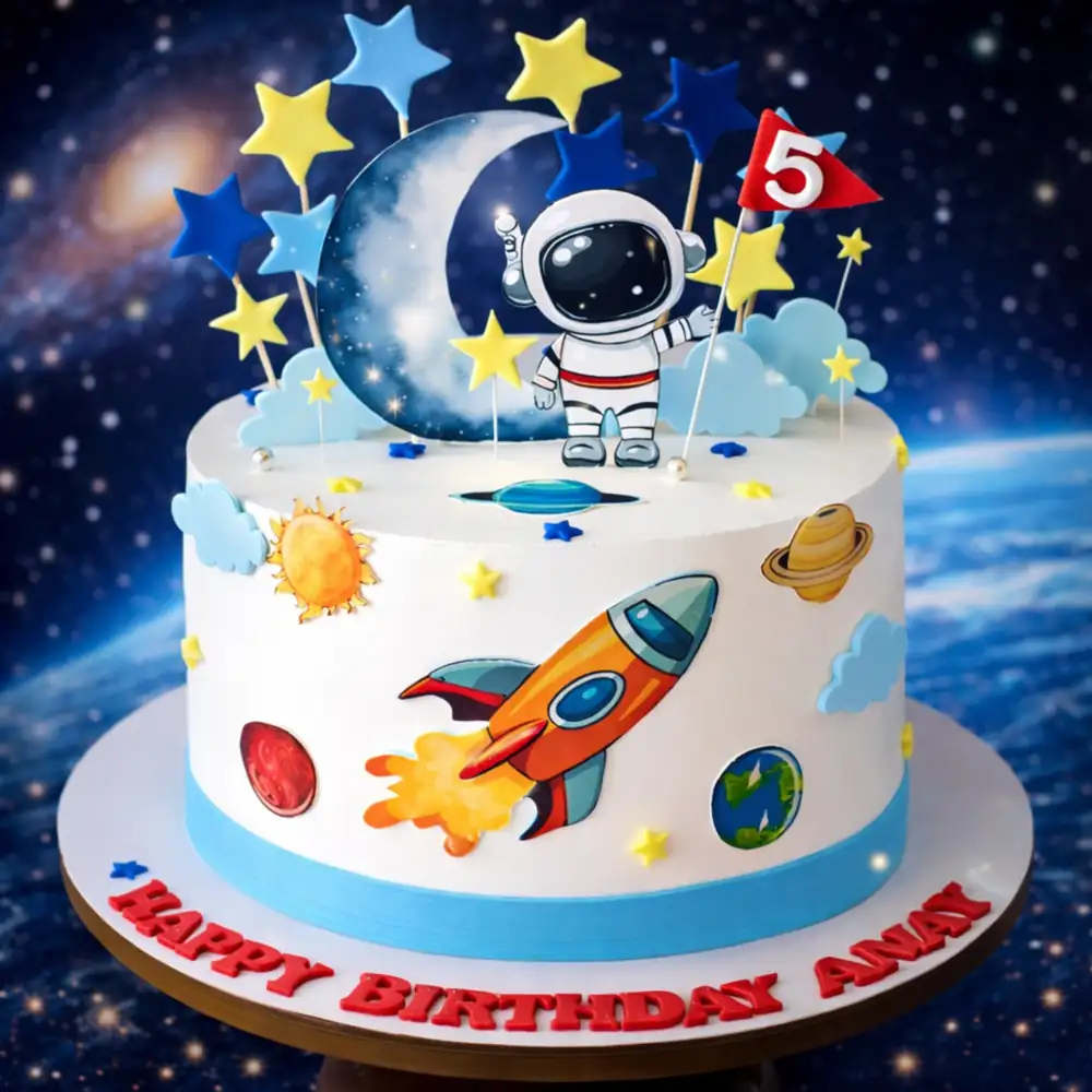 Rocket Space Birthday Cake - TF Cakes Online Delivery Freshly baked handcrafted Rocket Space Birthday Cake – Cake design by TF Cakes