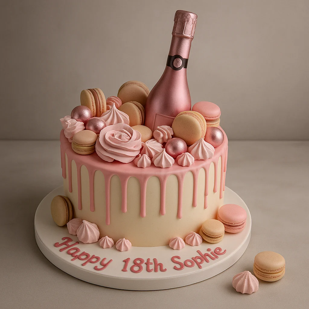 Rose Champagne Drip Cake - TF Cakes Online Delivery Freshly baked handcrafted Rose Champagne Drip Cake – Cake design by TF Cakes