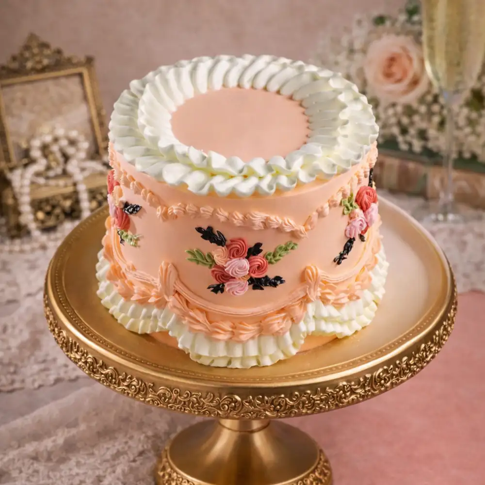 Royal Peach Vintage Cake - TF Cakes Online Delivery Freshly baked handcrafted Royal Peach Vintage Cake – Cake design by TF Cakes