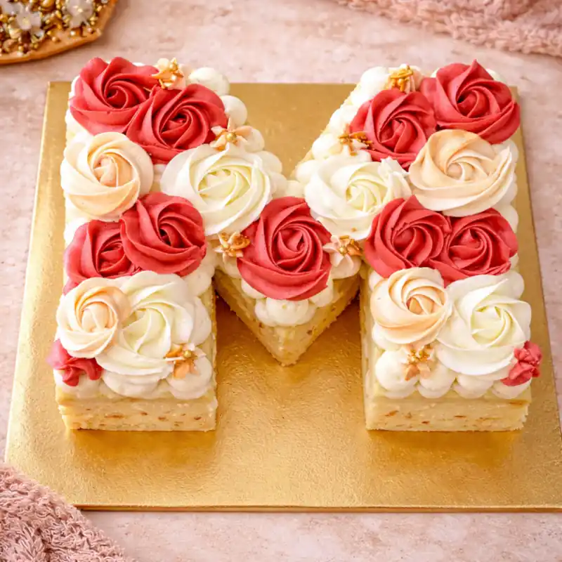 Royal Rose Letter M Cake - TF Cakes Online Delivery Freshly baked handcrafted Royal Rose Letter M Cake – Cake design by TF Cakes