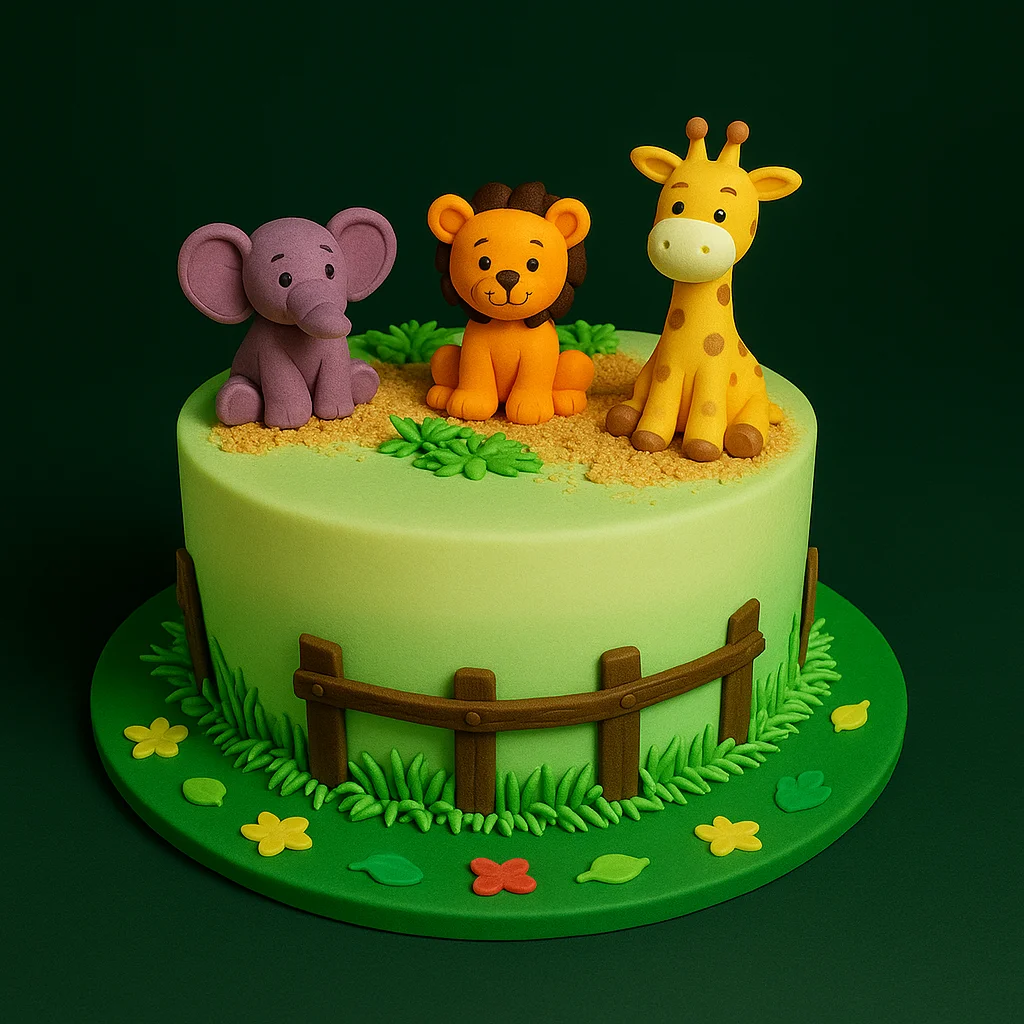 Safari Animals Pastel Green Cake - TF Cakes Online Delivery Freshly baked handcrafted Safari Animals Pastel Green Cake – Cake design by TF Cakes