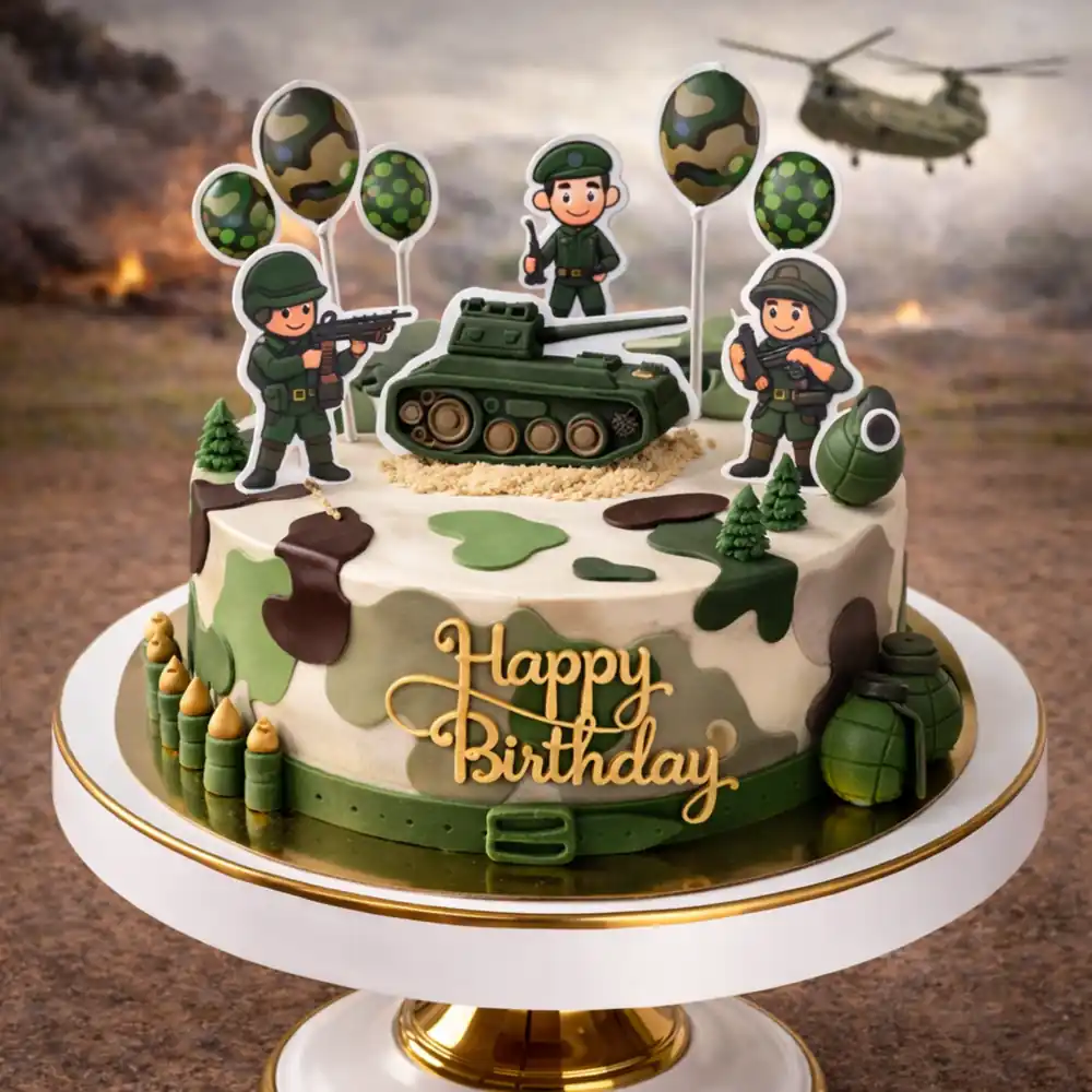Soldier Cartoon Army Cake - TF Cakes Online Delivery Freshly baked handcrafted Soldier Cartoon Army Cake – Cake design by TF Cakes