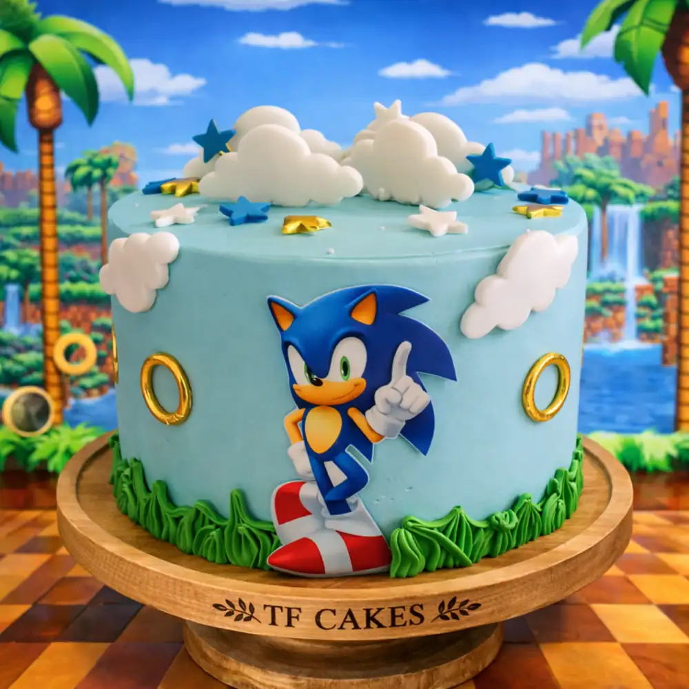Sonic Cloud & Ring Cake - TF Cakes Online Delivery Freshly baked handcrafted Sonic Cloud & Ring Cake – Cake design by TF Cakes