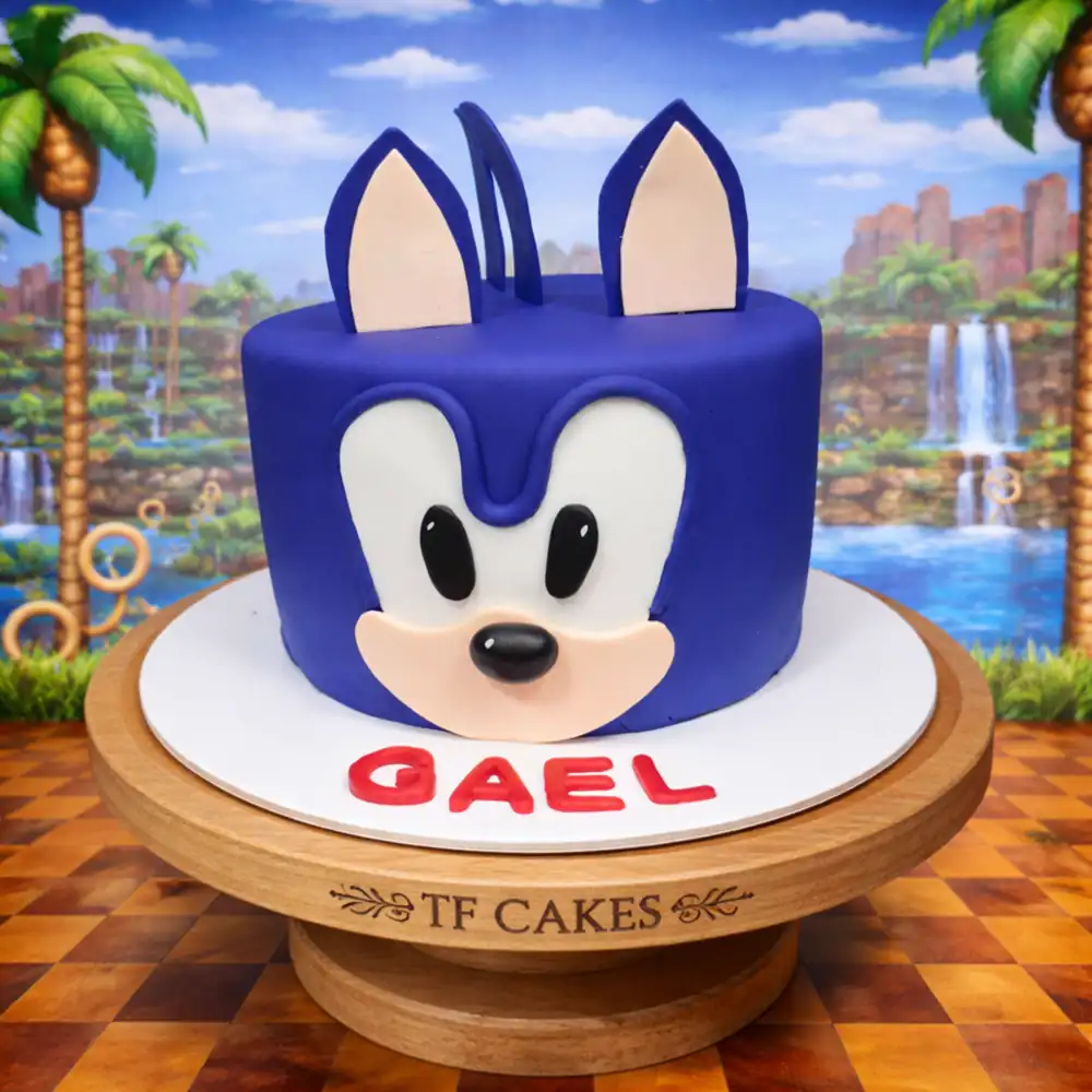 Sonic Face Theme Cake - TF Cakes Online Delivery Freshly baked handcrafted Sonic Face Theme Cake – Cake design by TF Cakes