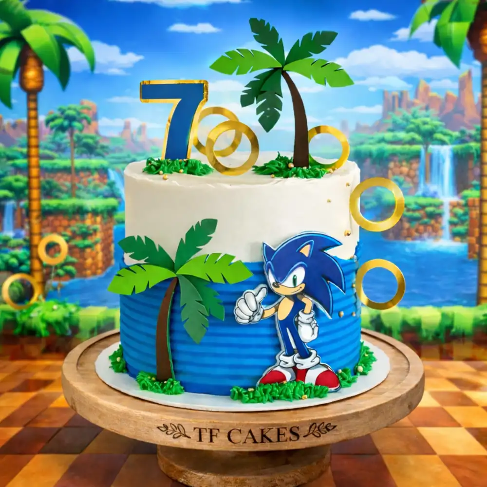 Sonic Palm Tree Theme Cake - TF Cakes Online Delivery Freshly baked handcrafted Sonic Palm Tree Theme Cake – Cake design by TF Cakes