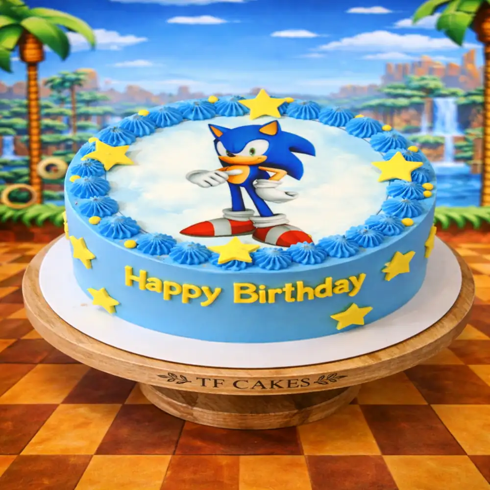 Sonic Star Birthday Cake - TF Cakes Online Delivery Freshly baked handcrafted Sonic Star Birthday Cake – Cake design by TF Cakes