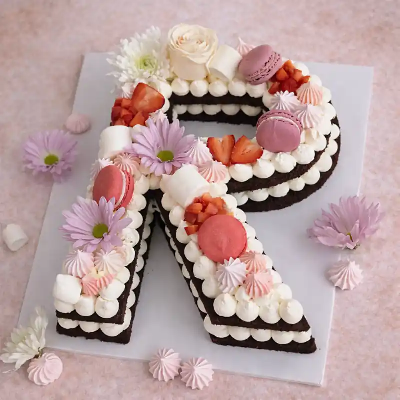 Strawberry Delight Letter R Cake - TF Cakes Online Delivery Freshly baked handcrafted Strawberry Delight Letter R Cake – Cake design by TF Cakes