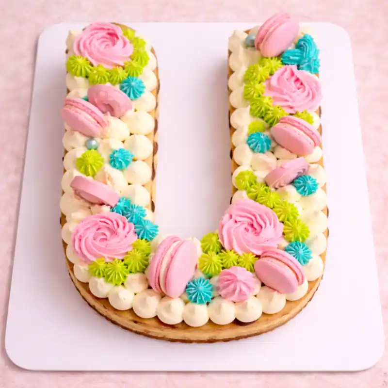 Sweet Bloom Letter U Cake - TF Cakes Online Delivery Freshly baked handcrafted Sweet Bloom Letter U Cake – Cake design by TF Cakes