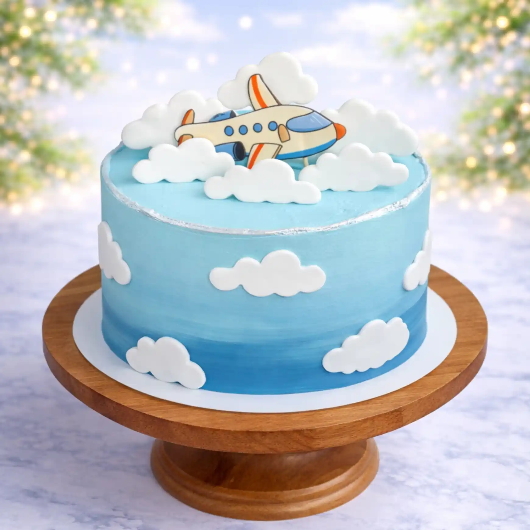 Cute Cartoon Aeroplane Cake with Clouds - TF Cakes Online Delivery Freshly baked handcrafted Cute Cartoon Aeroplane Cake with Clouds – Cake design by TF Cakes