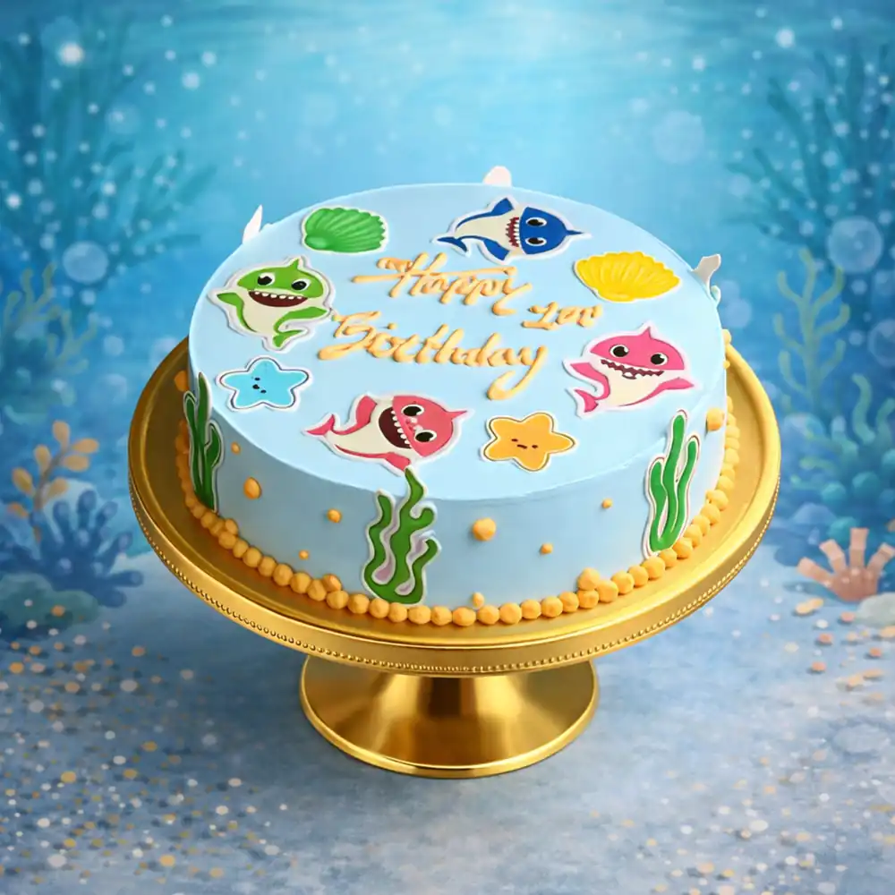 Baby Shark Underwater Theme Birthday Cake - TF Cakes Online Delivery Freshly baked handcrafted Baby Shark Underwater Theme Birthday Cake – Cake design by TF Cakes