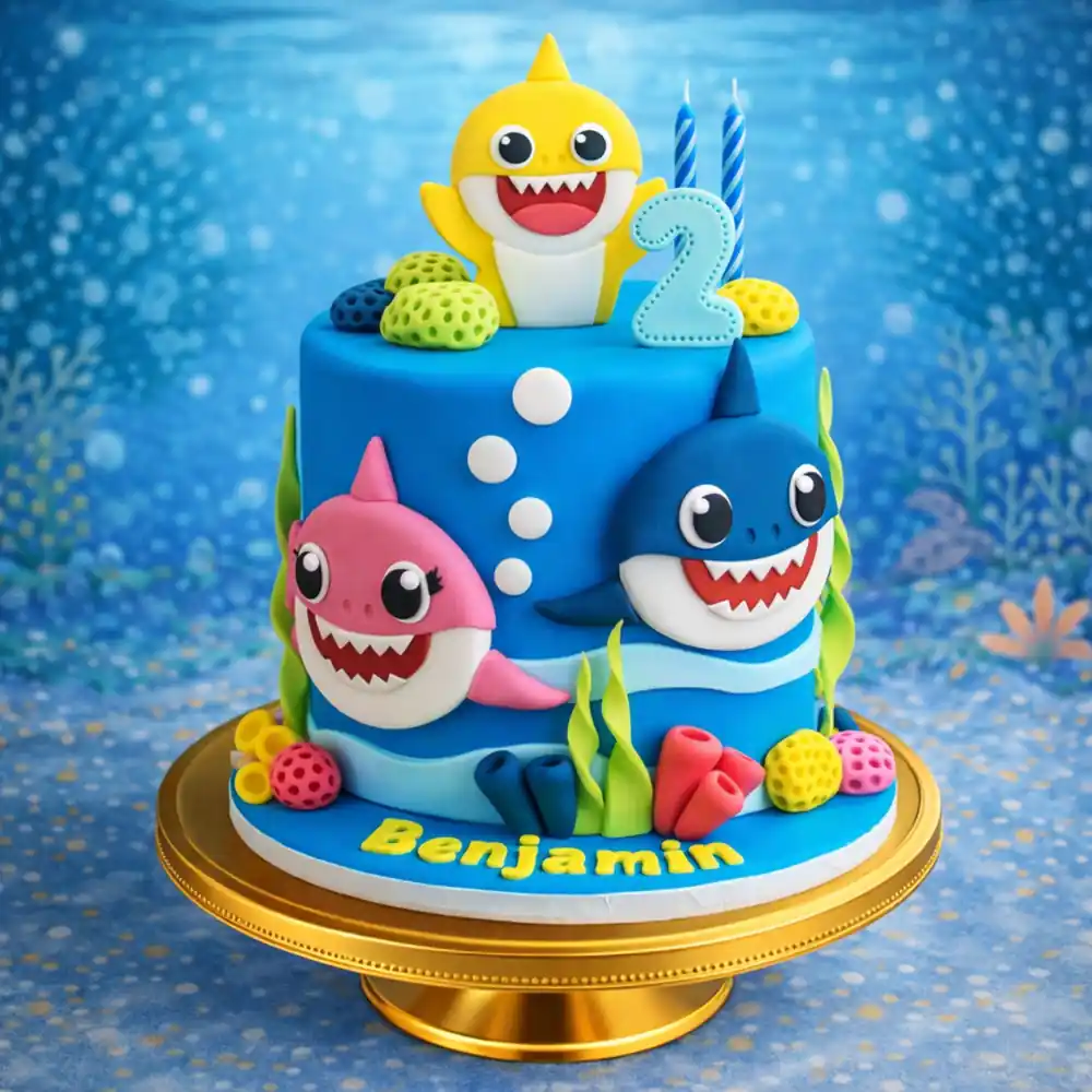 Baby Shark 2nd Birthday Theme Cake - TF Cakes Online Delivery Freshly baked handcrafted Baby Shark 2nd Birthday Theme Cake – Cake design by TF Cakes