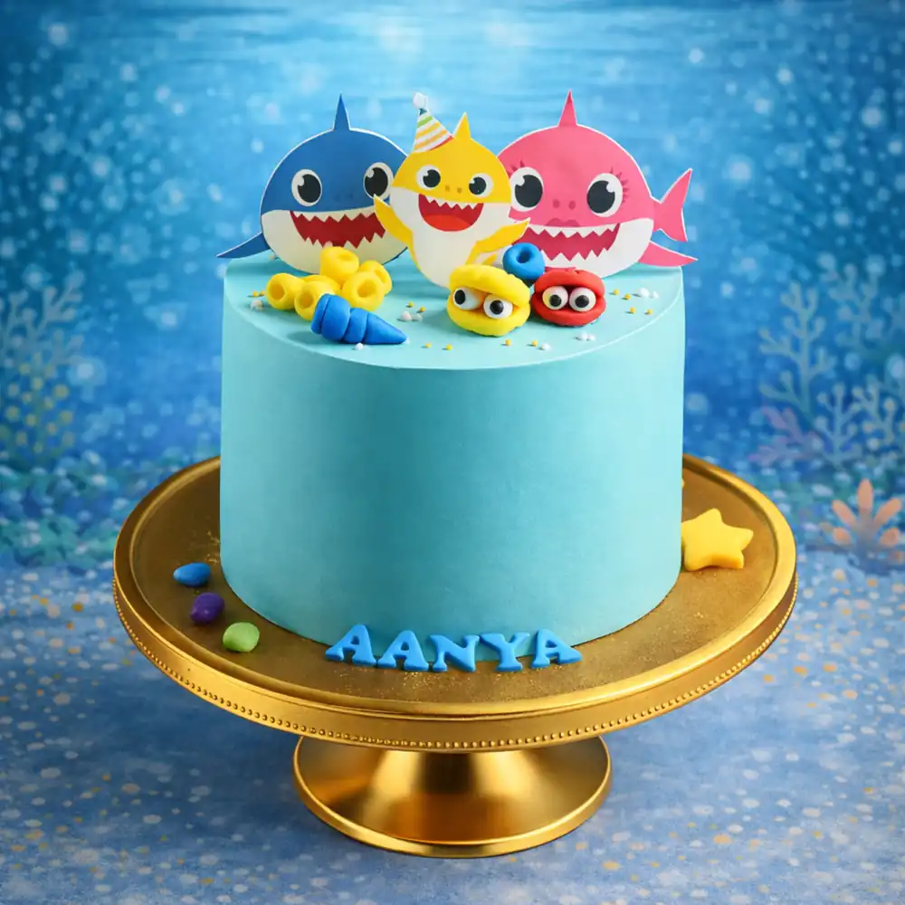 Baby Shark Ocean Family Theme Cake - TF Cakes Online Delivery Freshly baked handcrafted Baby Shark Ocean Family Theme Cake – Cake design by TF Cakes