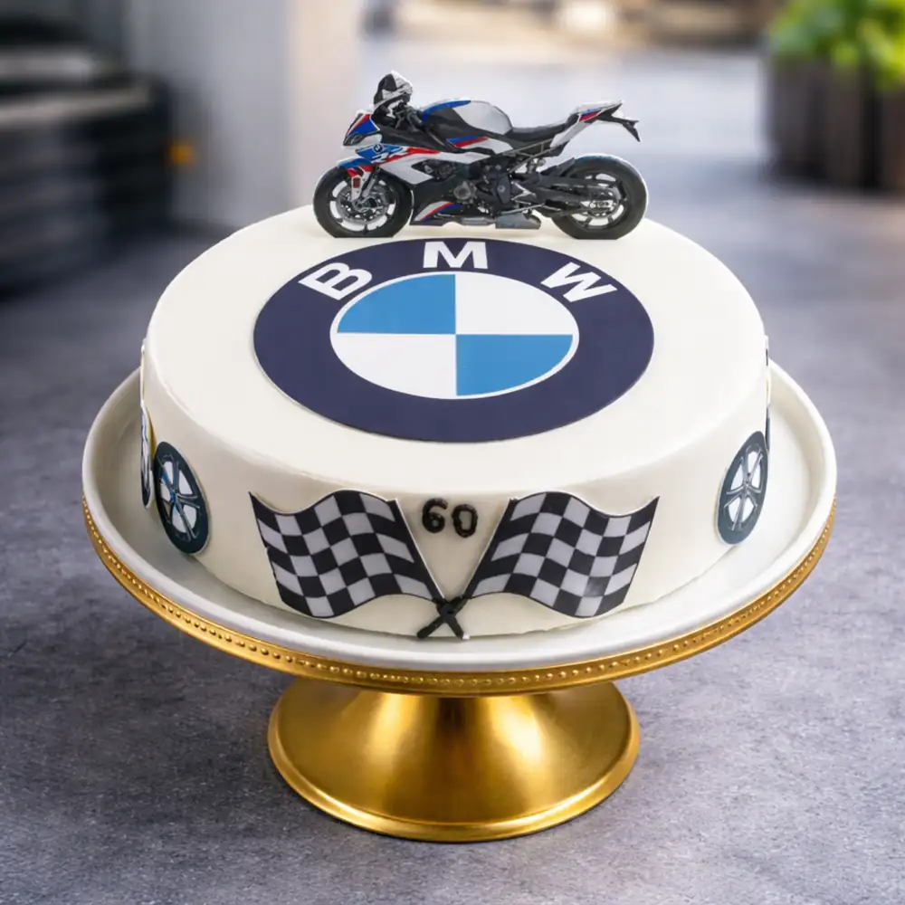 Freshly baked handcrafted BMW Superbike Theme Birthday Cake – Cake design by TF Cakes