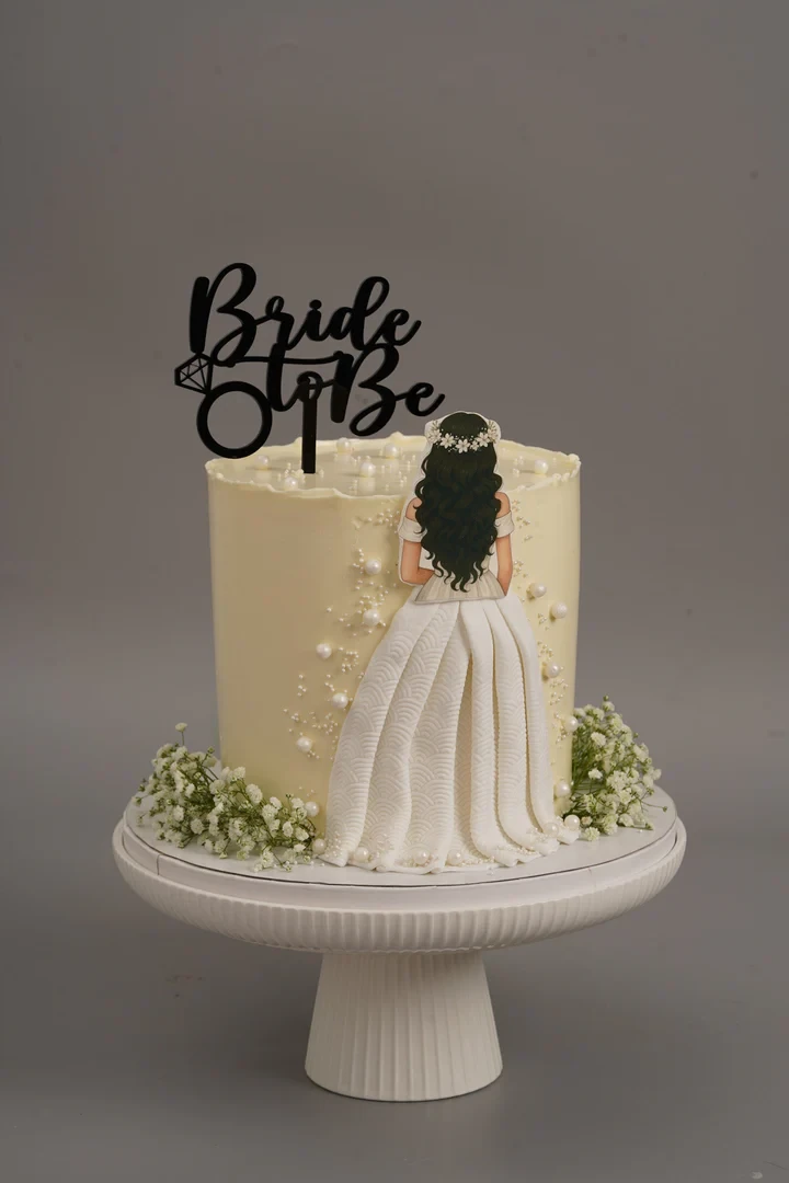 White Floral Bride To Be Pearl Theme Cake - TF Cakes Online Delivery Freshly baked handcrafted White Floral Bride To Be Pearl Theme Cake – Cake design by TF Cakes