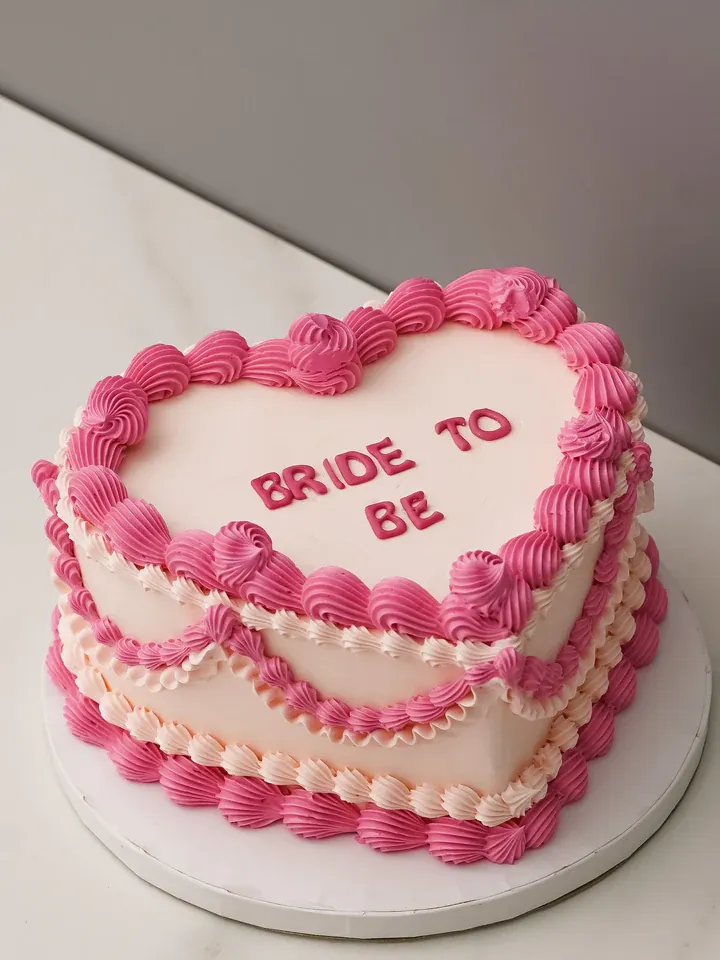 Pink Vintage Heart Bride To Be Cake - TF Cakes Online Delivery Freshly baked handcrafted Pink Vintage Heart Bride To Be Cake – Cake design by TF Cakes