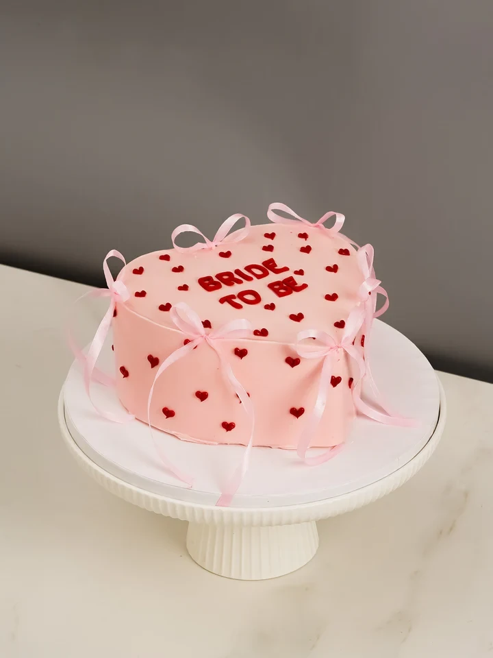 Pink Bow Heart Bride To Be Cake - TF Cakes Online Delivery Freshly baked handcrafted Pink Bow Heart Bride To Be Cake – Cake design by TF Cakes