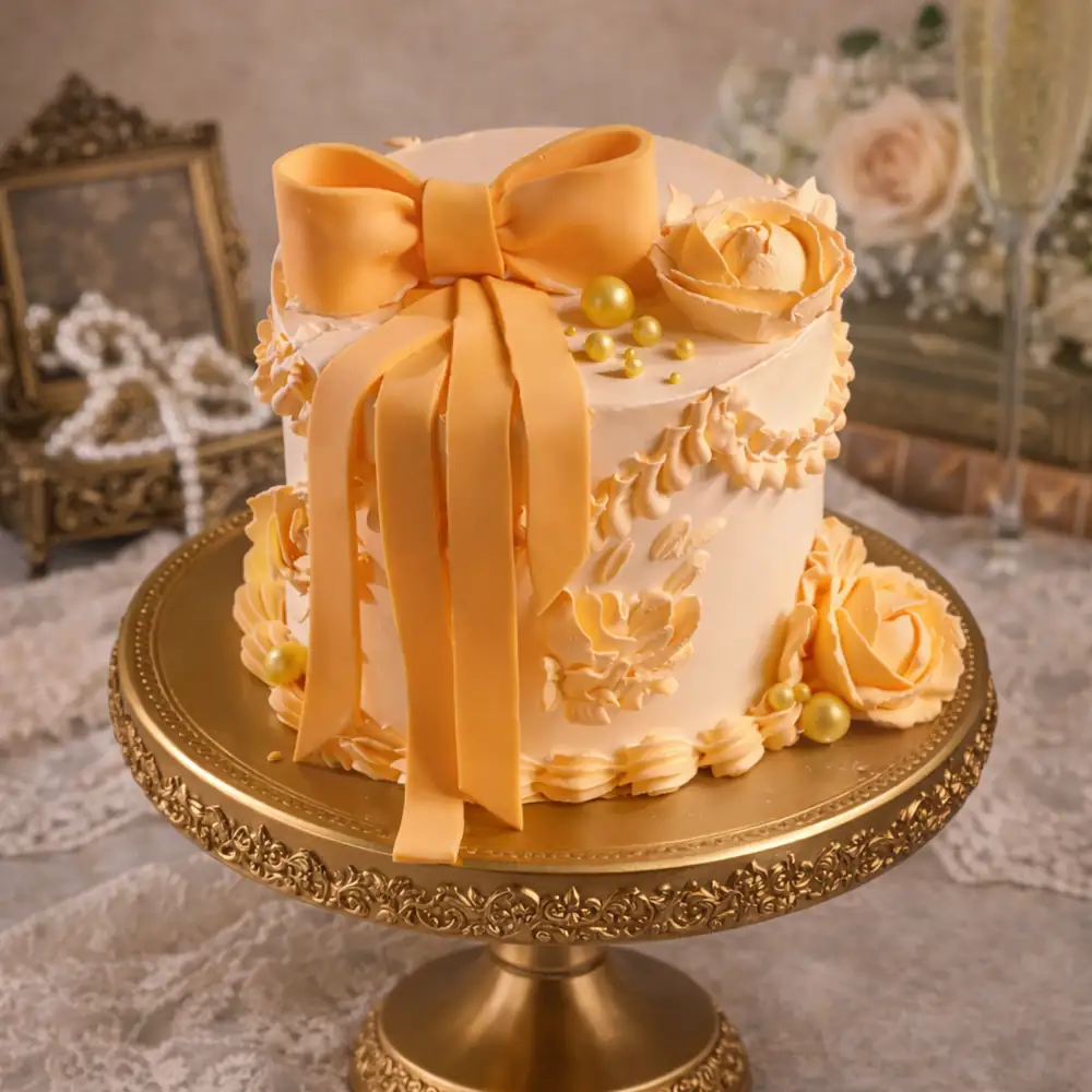 Golden Bow Bride To Be Celebration Cake - TF Cakes Online Delivery Freshly baked handcrafted Golden Bow Bride To Be Celebration Cake – Cake design by TF Cakes