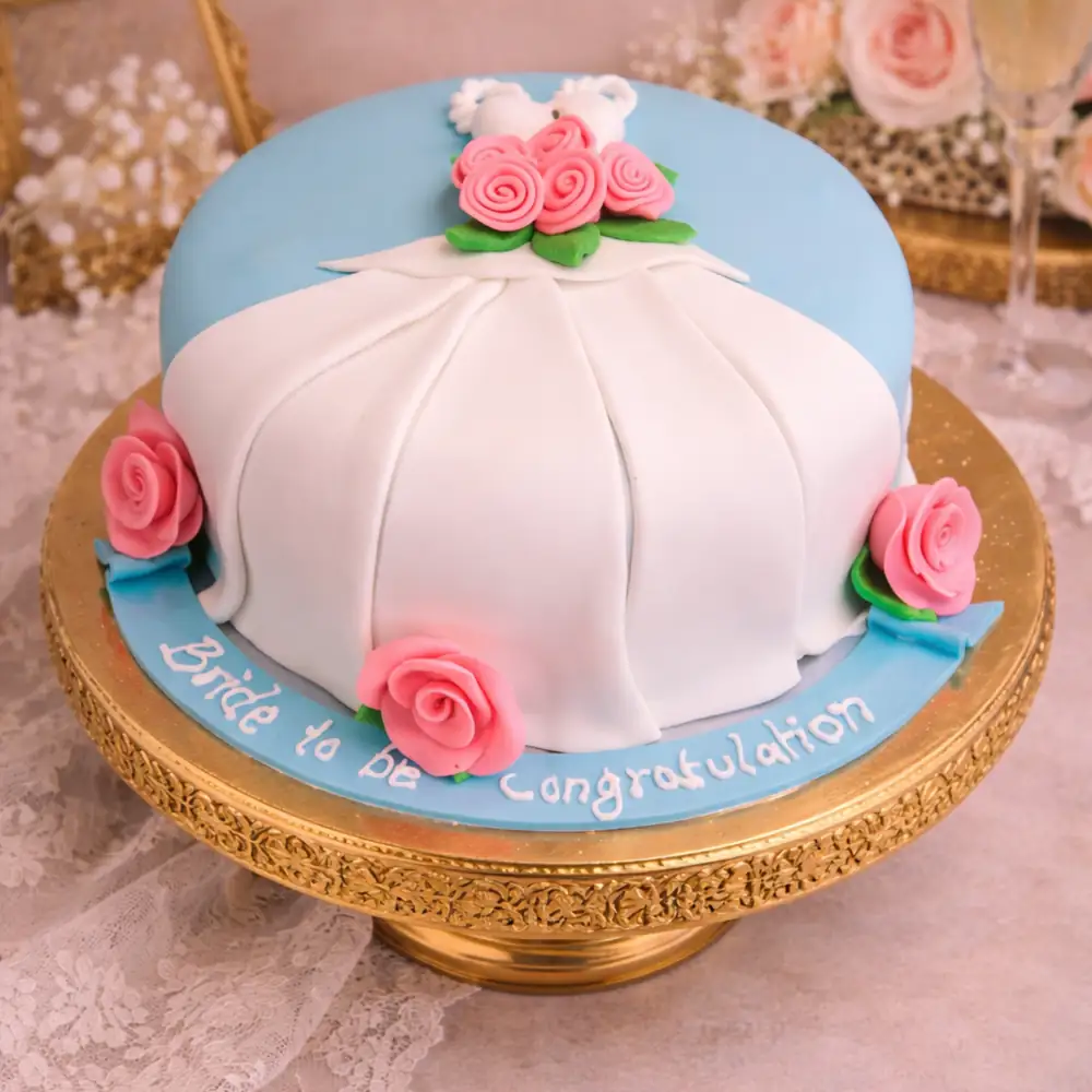 Blue Gown Fondant Bride To Be Cake - TF Cakes Online Delivery Freshly baked handcrafted Blue Gown Fondant Bride To Be Cake – Cake design by TF Cakes