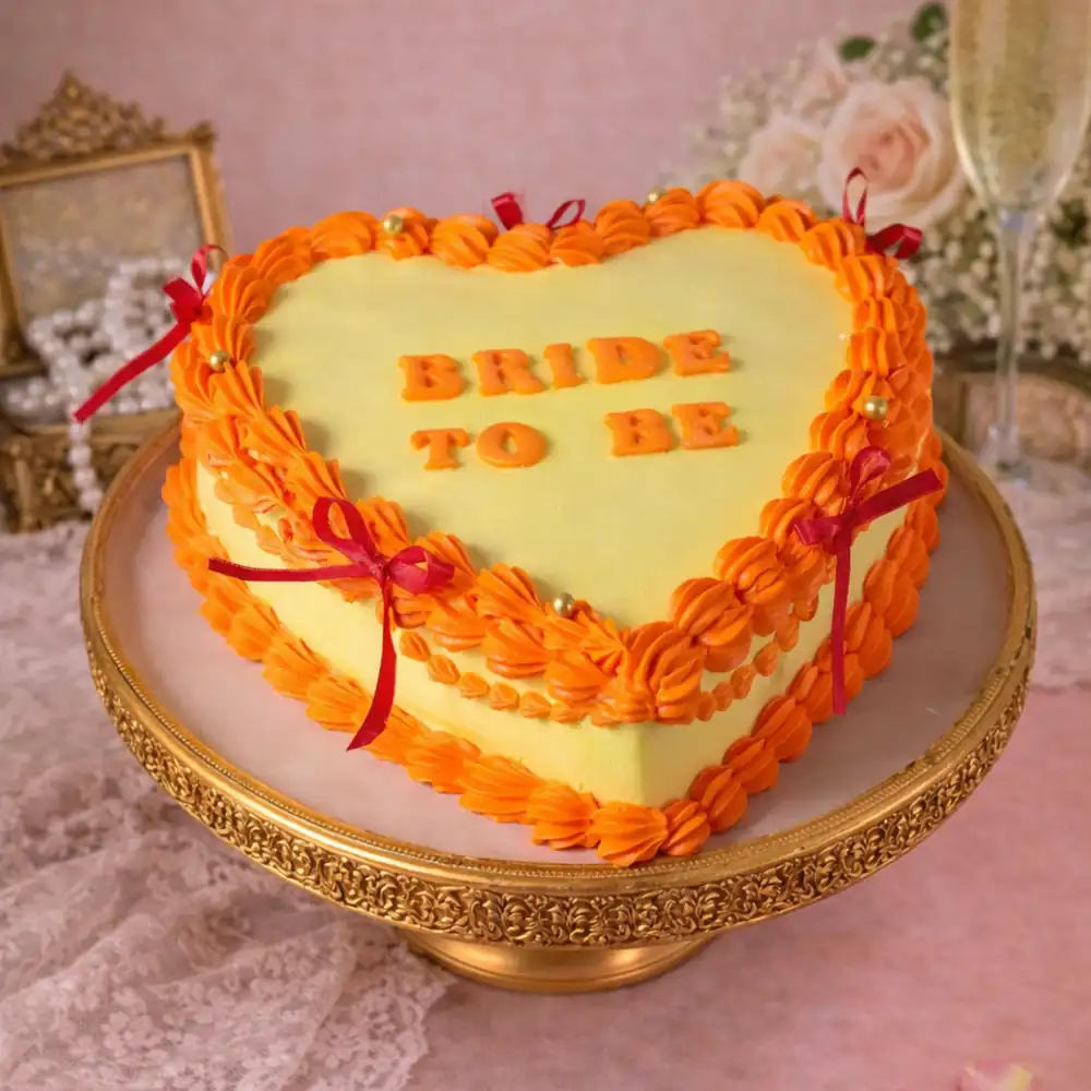 Orange Heart Bride To Be Vintage Theme Cake - TF Cakes Online Delivery Freshly baked handcrafted Orange Heart Bride To Be Vintage Theme Cake – Cake design by TF Cakes
