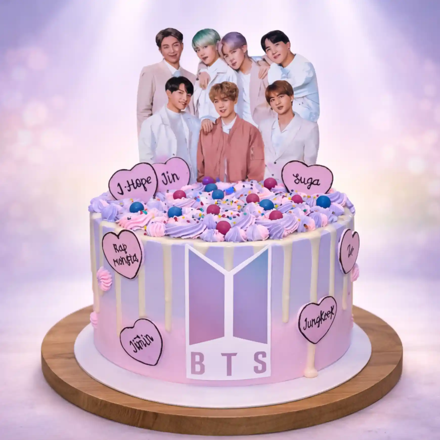 BTS Members Theme Birthday Cake - TF Cakes Online Delivery Freshly baked handcrafted BTS Members Theme Birthday Cake – Cake design by TF Cakes