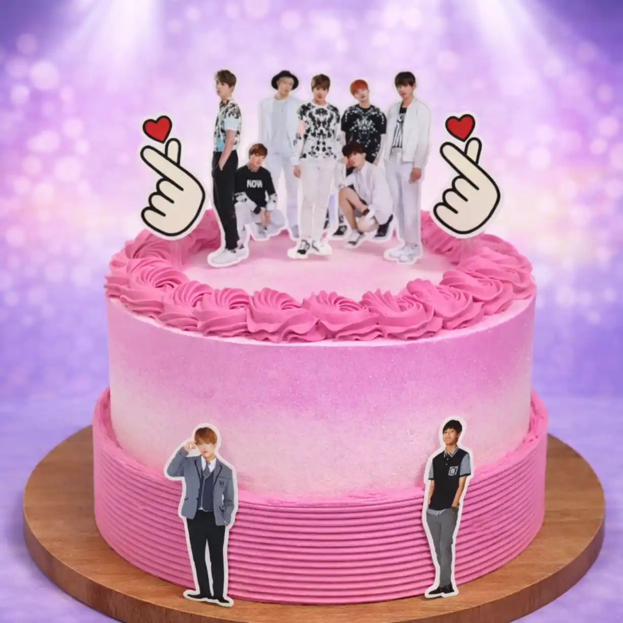 Pink BTS Members Cutout Theme Cake - TF Cakes Online Delivery Freshly baked handcrafted Pink BTS Members Cutout Theme Cake – Cake design by TF Cakes