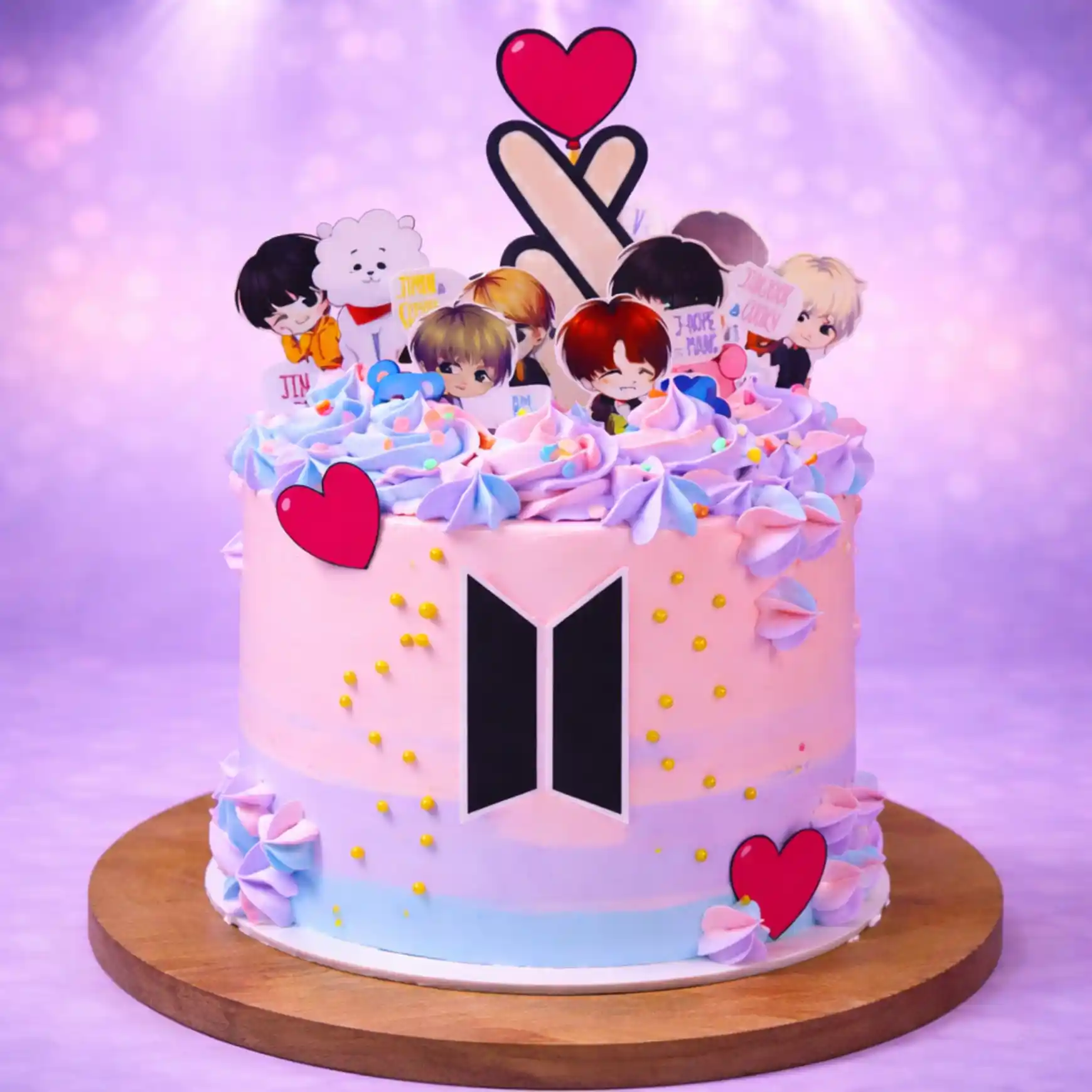 Cute BTS Cartoon Theme Birthday Cake - TF Cakes Online Delivery Freshly baked handcrafted Cute BTS Cartoon Theme Birthday Cake – Cake design by TF Cakes