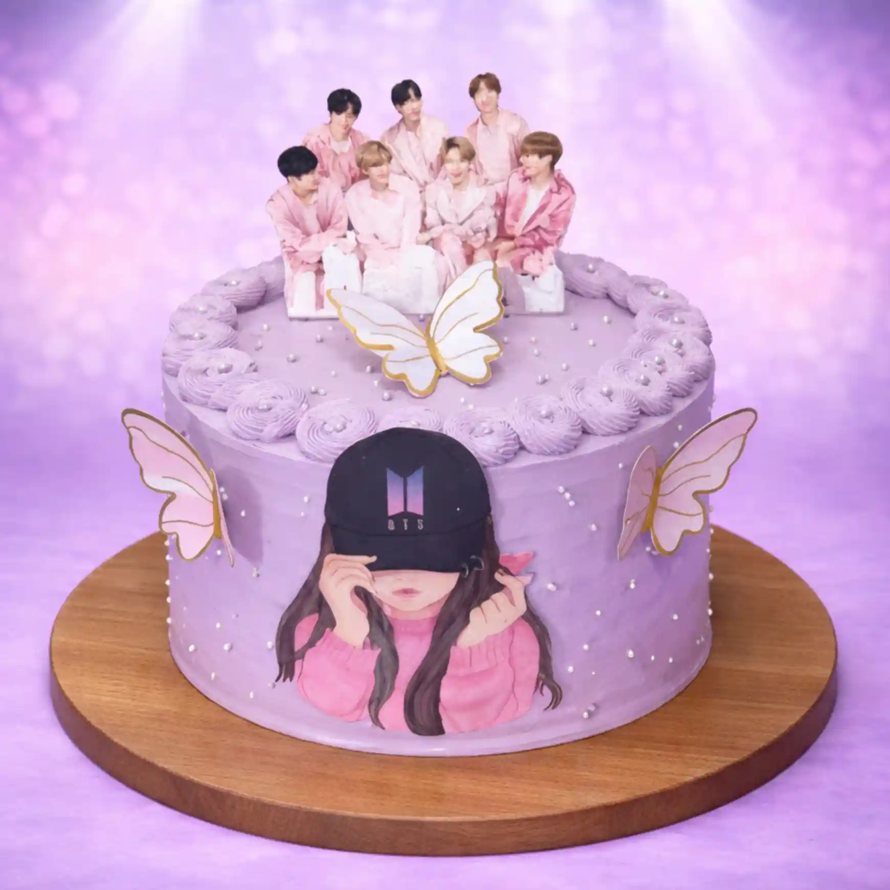 Butterfly & BTS Fan Girl Theme Cake - TF Cakes Online Delivery Freshly baked handcrafted Butterfly & BTS Fan Girl Theme Cake – Cake design by TF Cakes