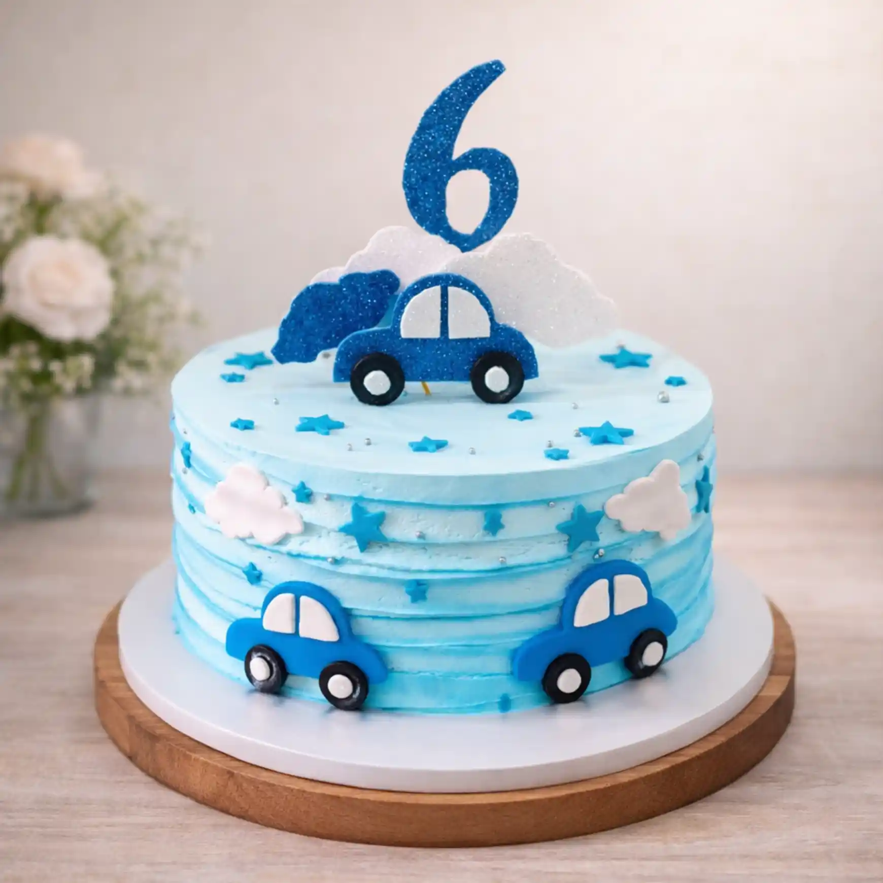 Blue Car Theme Kids Birthday Cake - TF Cakes Online Delivery Freshly baked handcrafted Blue Car Theme Kids Birthday Cake – Cake design by TF Cakes
