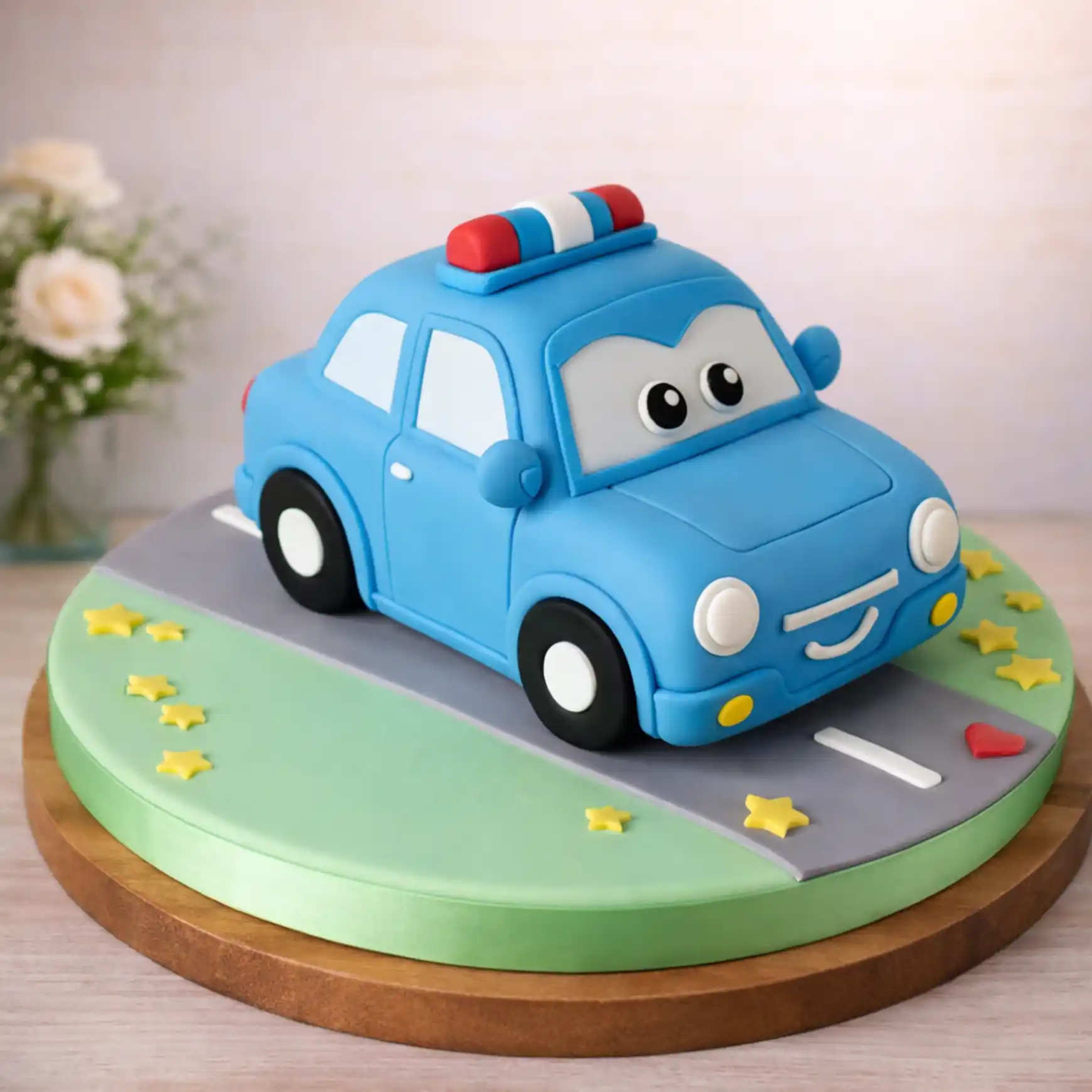 Cute Cartoon Police Car Theme Cake - TF Cakes Online Delivery Freshly baked handcrafted Cute Cartoon Police Car Theme Cake – Cake design by TF Cakes