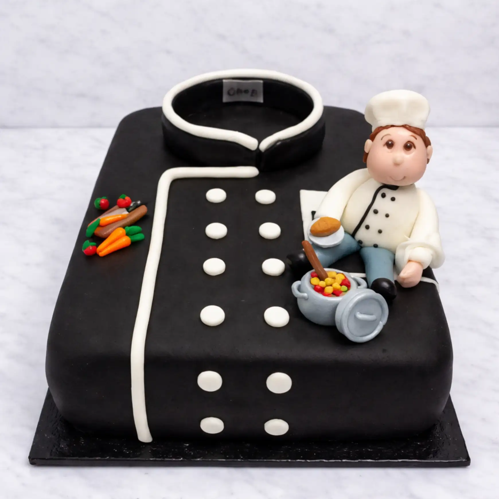 Chef Coat Cake with Mini Chef Figurine - TF Cakes Online Delivery Freshly baked handcrafted Chef Coat Cake with Mini Chef Figurine – Cake design by TF Cakes