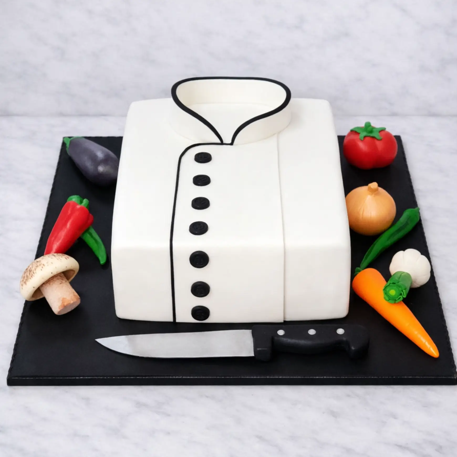 Classic White Chef Coat Cake with Vegetables - TF Cakes Online Delivery Freshly baked handcrafted Classic White Chef Coat Cake with Vegetables – Cake design by TF Cakes