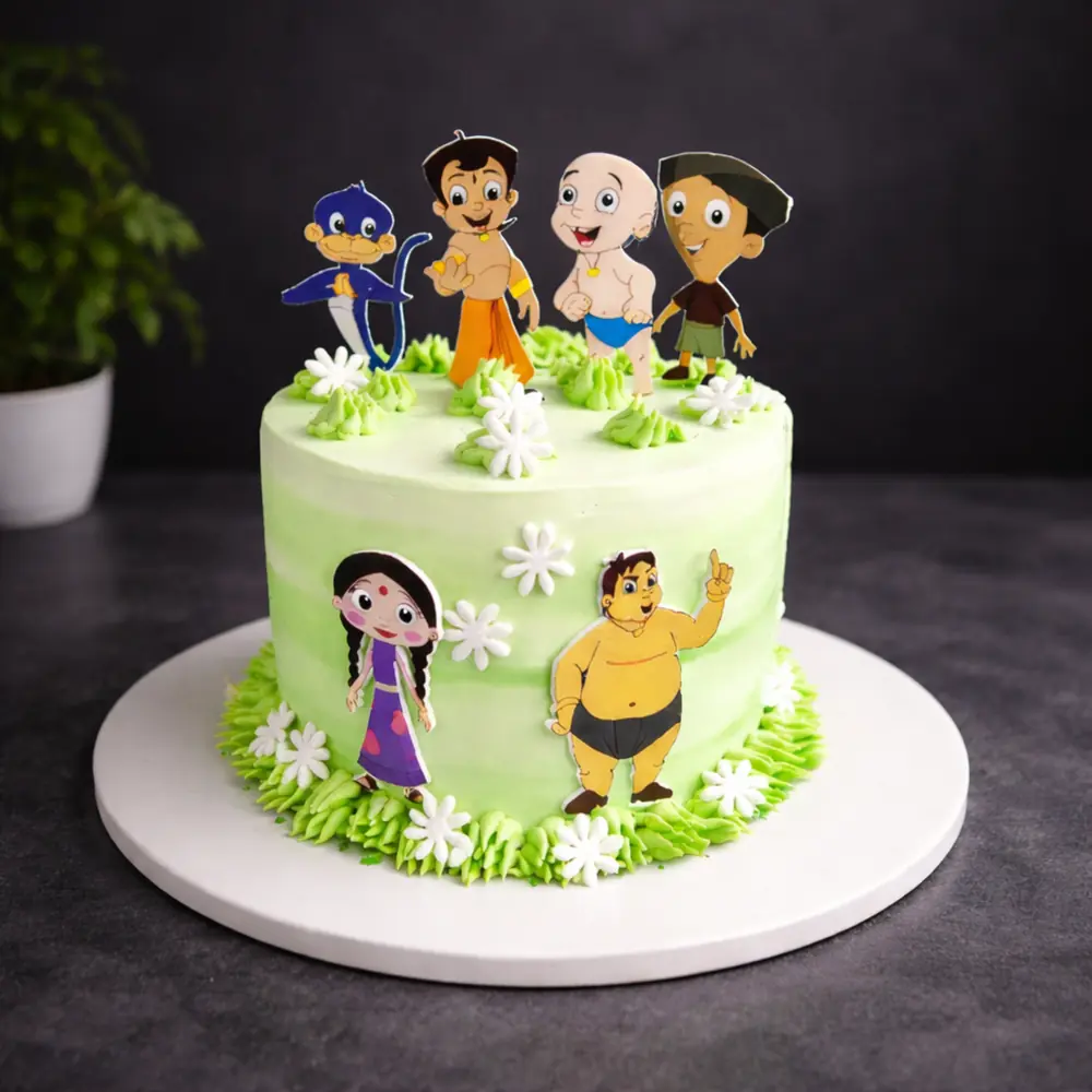 Chhota Bheem Friends Theme Birthday Cake - TF Cakes Online Delivery Freshly baked handcrafted Chhota Bheem Friends Theme Birthday Cake – Cake design by TF Cakes