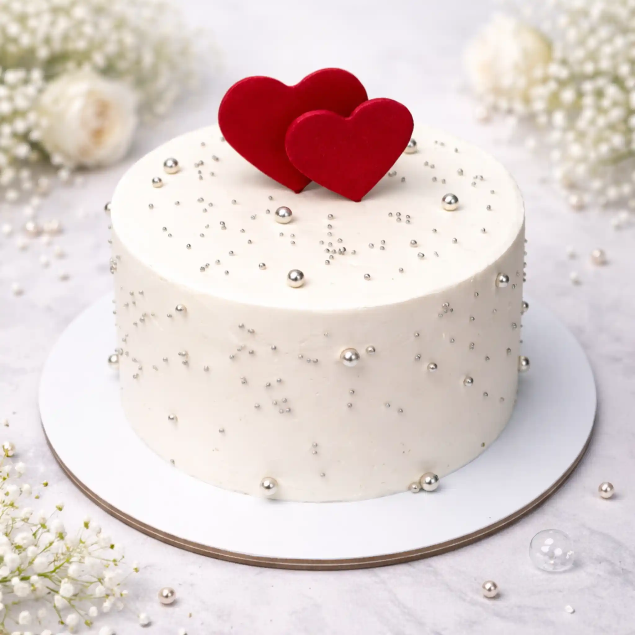 Minimal Silver Pearl Valentine Cake - TF Cakes Online Delivery Freshly baked handcrafted Minimal Silver Pearl Valentine Cake – Cake design by TF Cakes