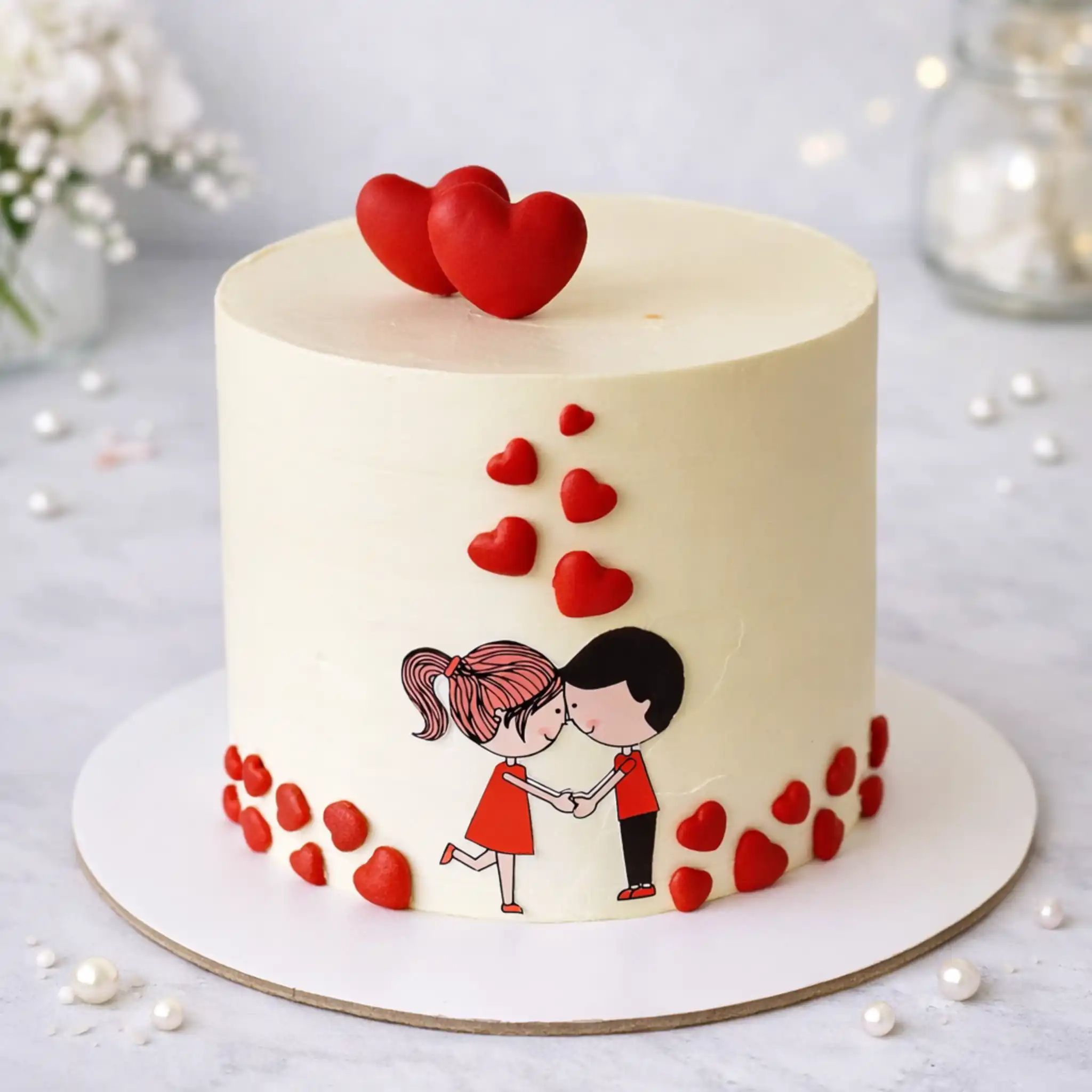Cute Couple Valentine Heart Cake - TF Cakes Online Delivery Freshly baked handcrafted Cute Couple Valentine Heart Cake – Cake design by TF Cakes