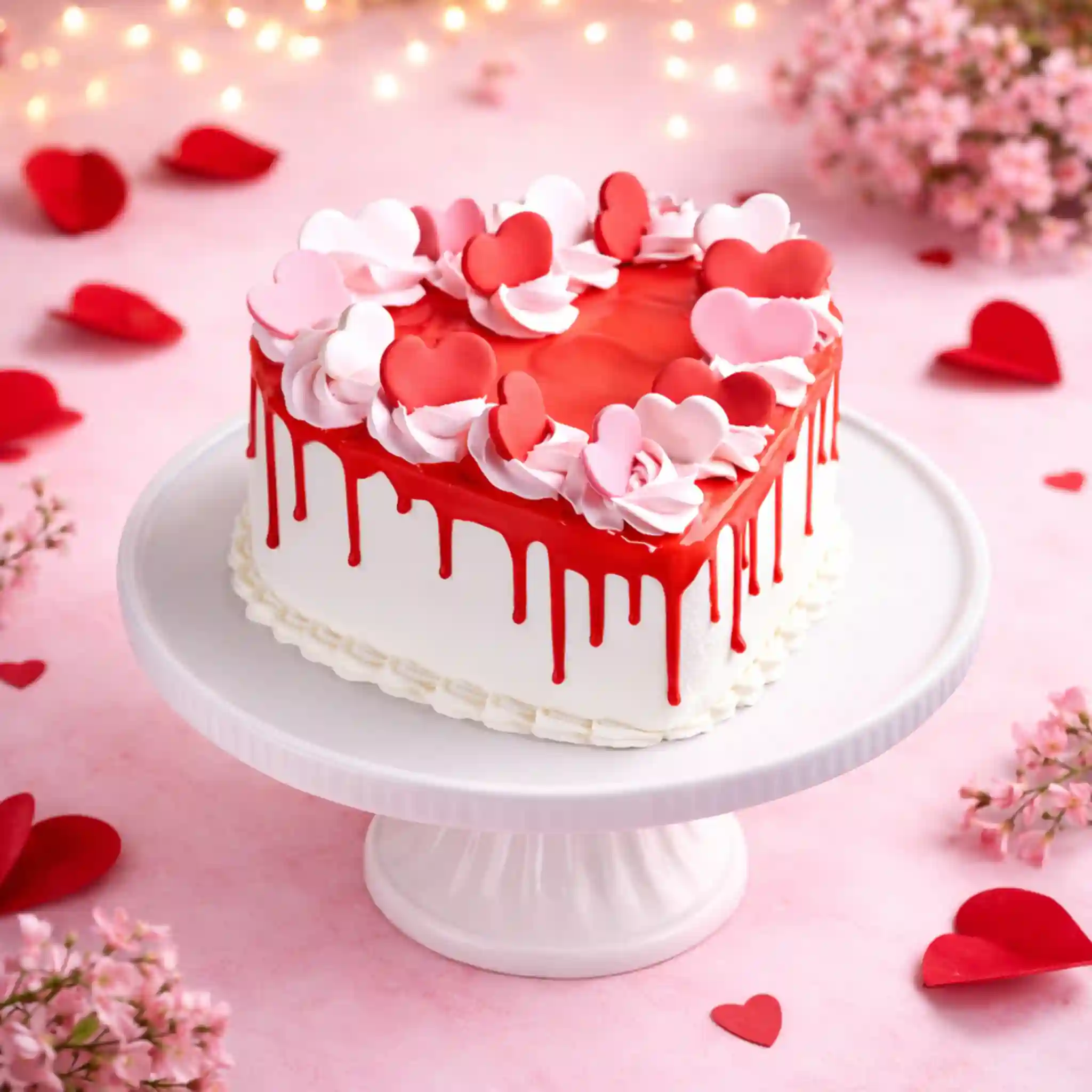 Heart Shape Red Drip Valentine Cake - TF Cakes Online Delivery Freshly baked handcrafted Heart Shape Red Drip Valentine Cake – Cake design by TF Cakes