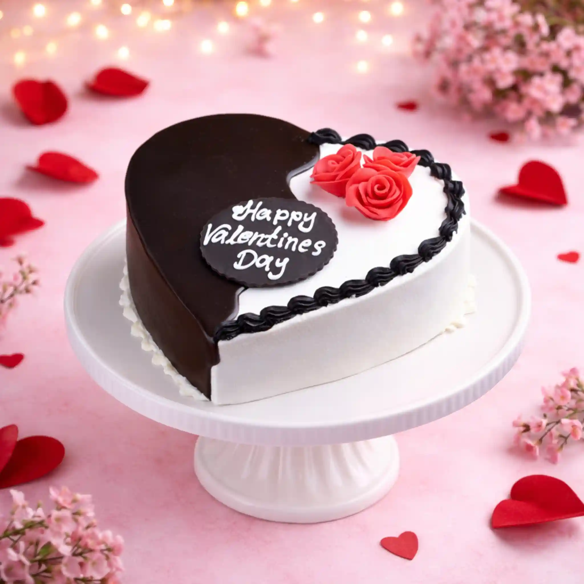 Half Chocolate Half Vanilla Valentine Cake - TF Cakes Online Delivery Freshly baked handcrafted Half Chocolate Half Vanilla Valentine Cake – Cake design by TF Cakes