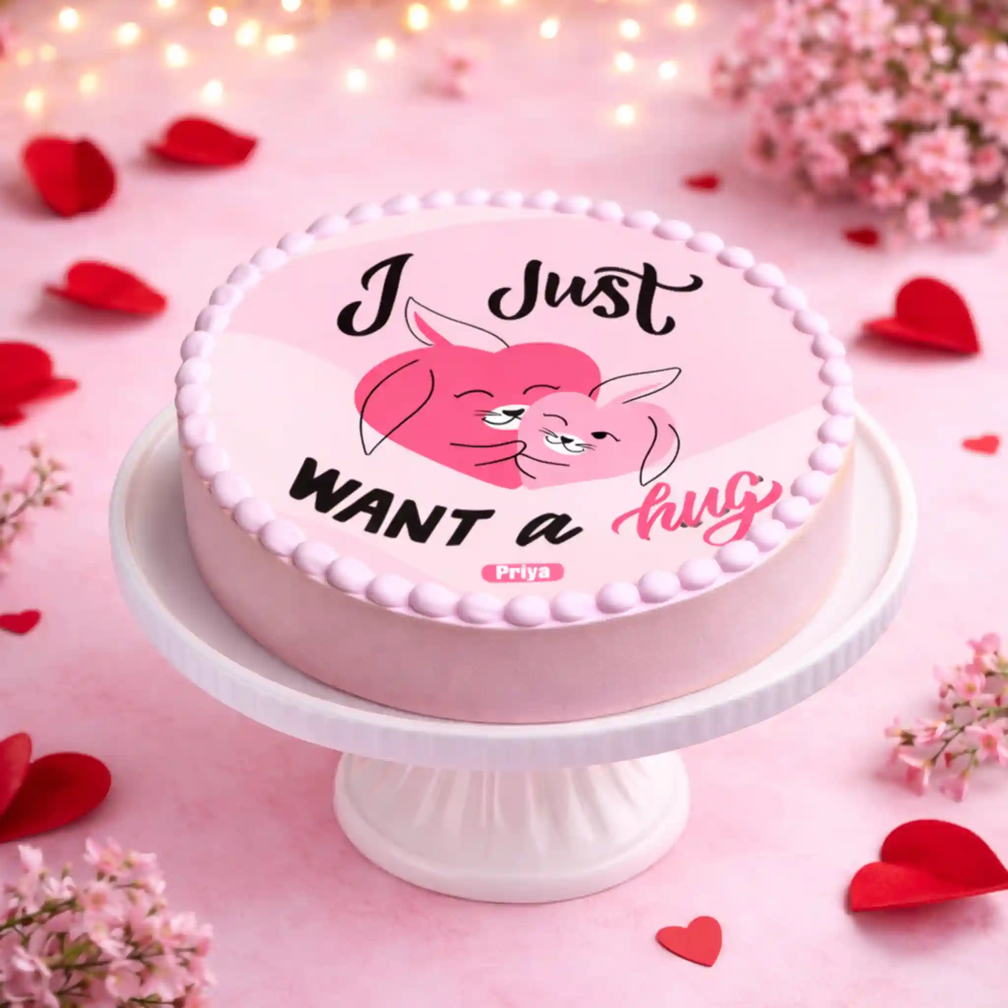 Cute Couple Valentine Hug Cake - TF Cakes Online Delivery Freshly baked handcrafted Cute Couple Valentine Hug Cake – Cake design by TF Cakes