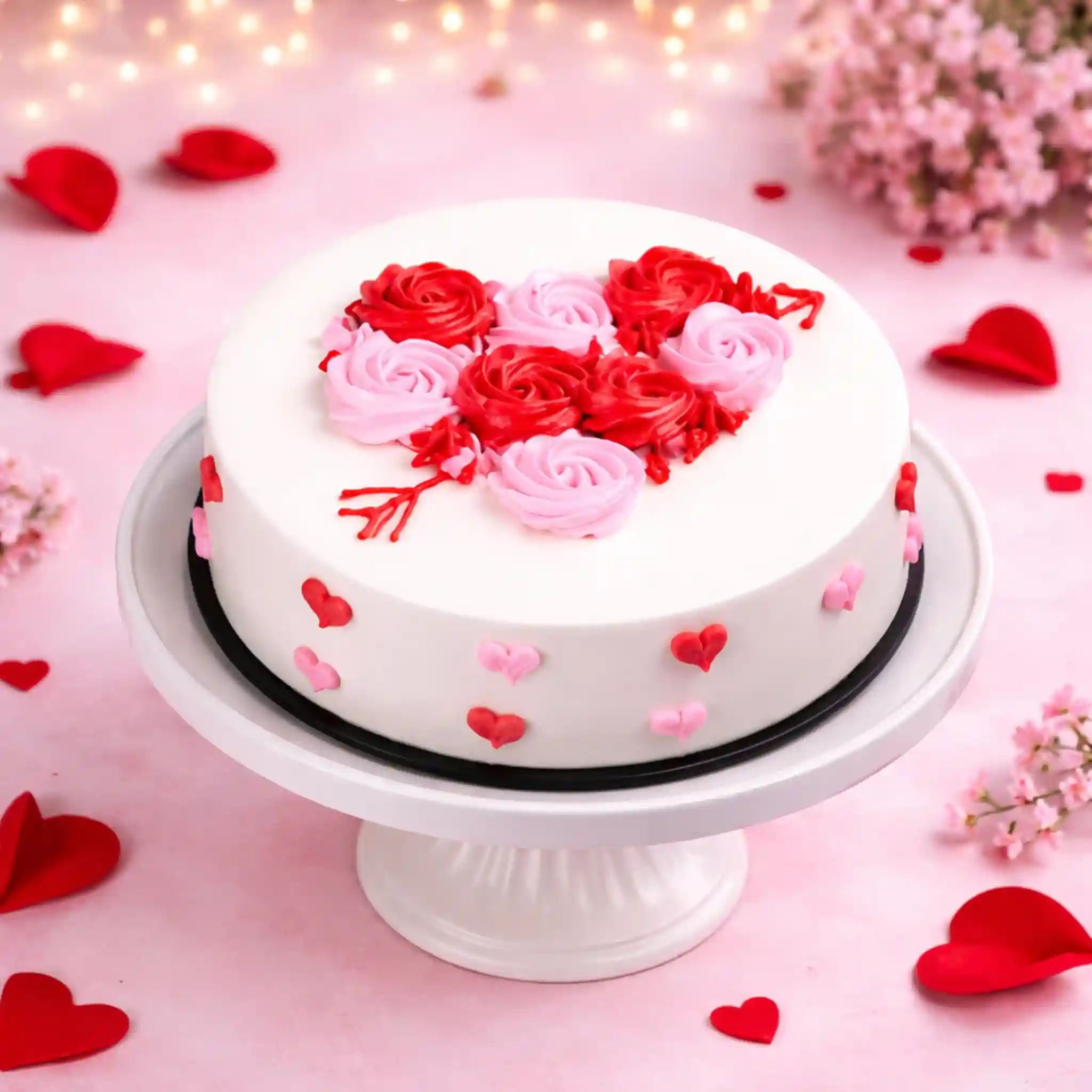 Rose Bouquet Valentine Floral Cake - TF Cakes Online Delivery Freshly baked handcrafted Rose Bouquet Valentine Floral Cake – Cake design by TF Cakes