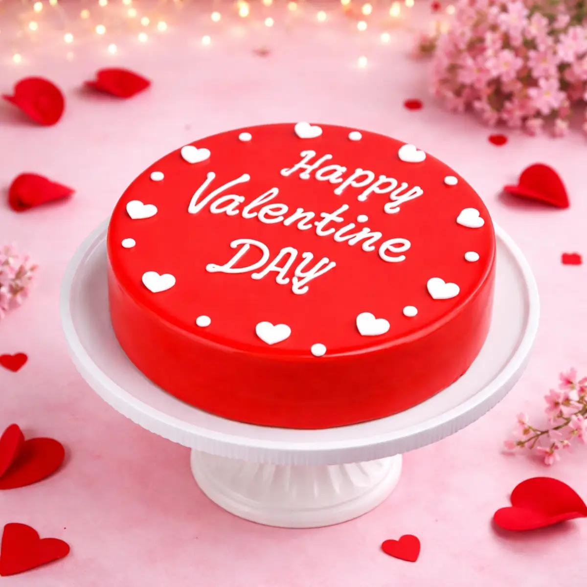 Freshly baked handcrafted Red Heart Valentine Glaze Cake – Cake design by TF Cakes